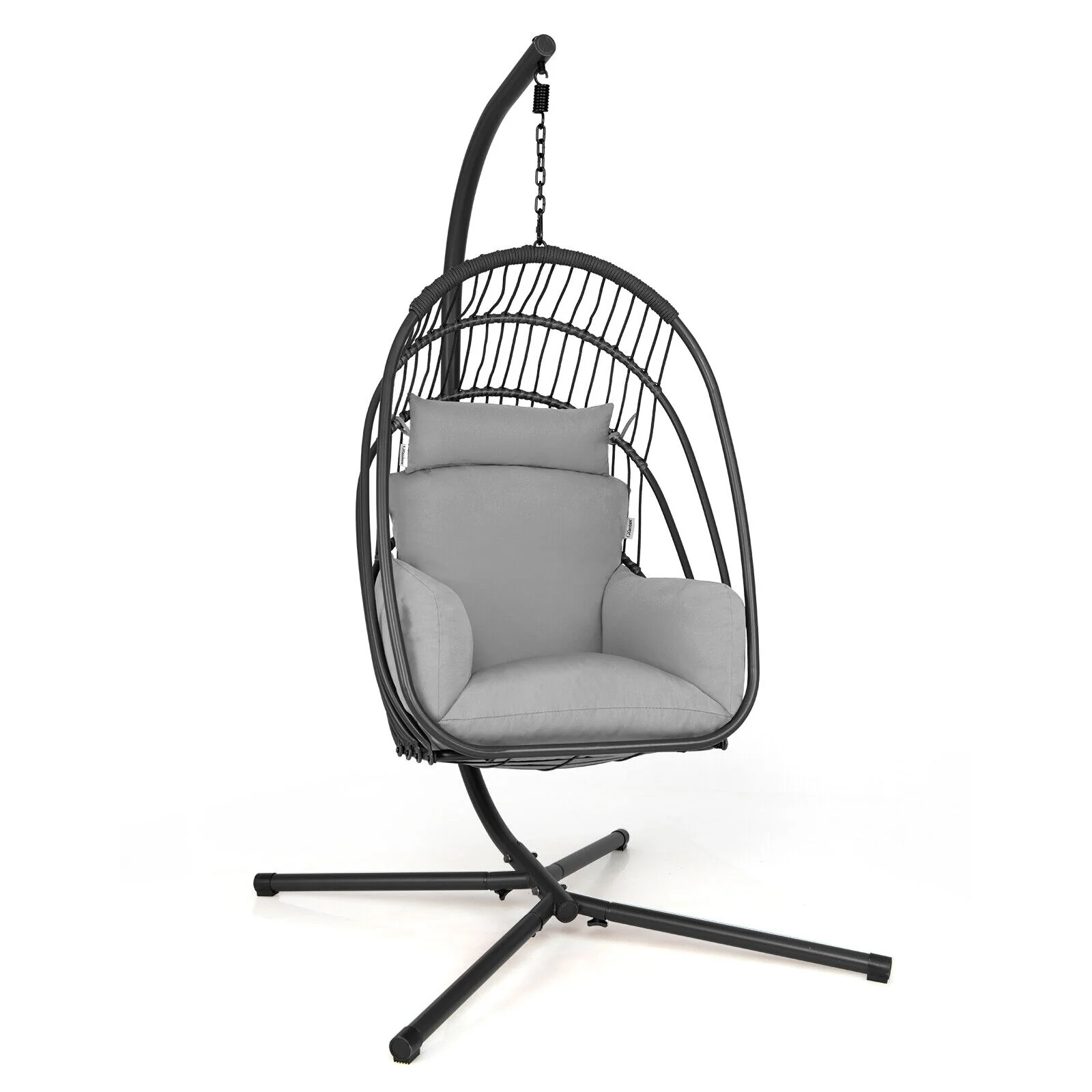 Hanging Folding Egg Chair, Soft Cushion Pillow Swing Hammock, Gray - Image 4