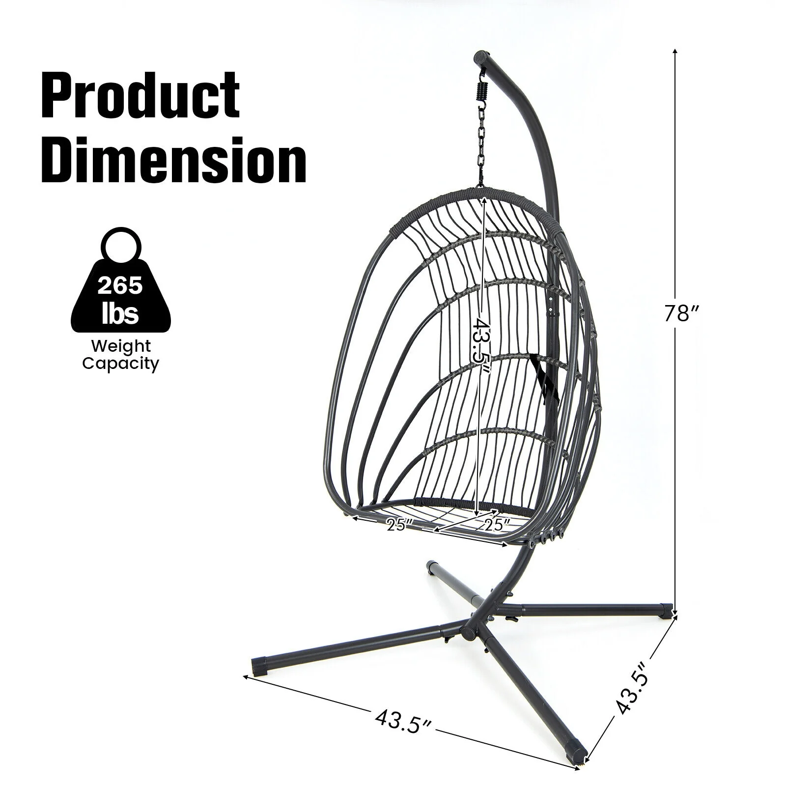 Hanging Folding Egg Chair, Soft Cushion Pillow Swing Hammock, Gray - Image 5