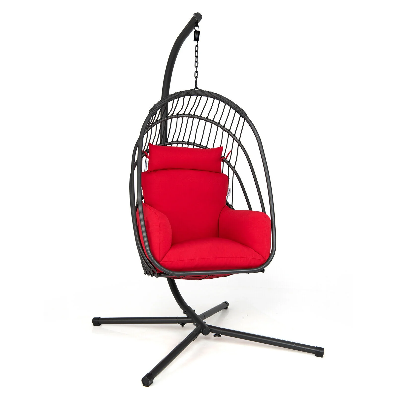 Hanging Folding Egg Chair, Soft Cushion Pillow Swing Hammock, Red