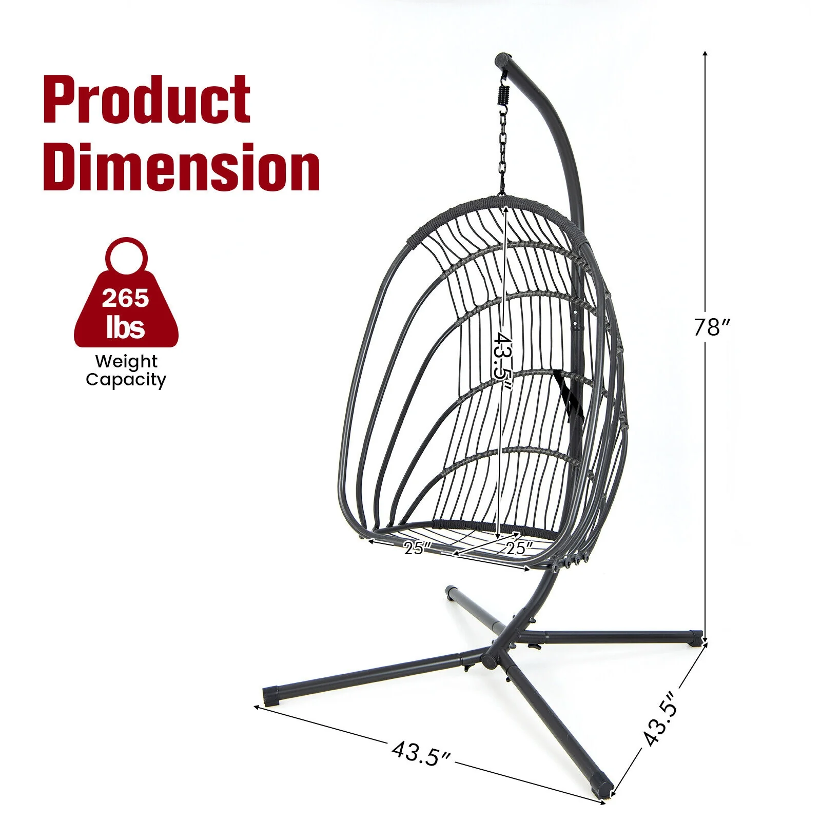 Hanging Folding Egg Chair, Soft Cushion Pillow Swing Hammock, Red - Image 5