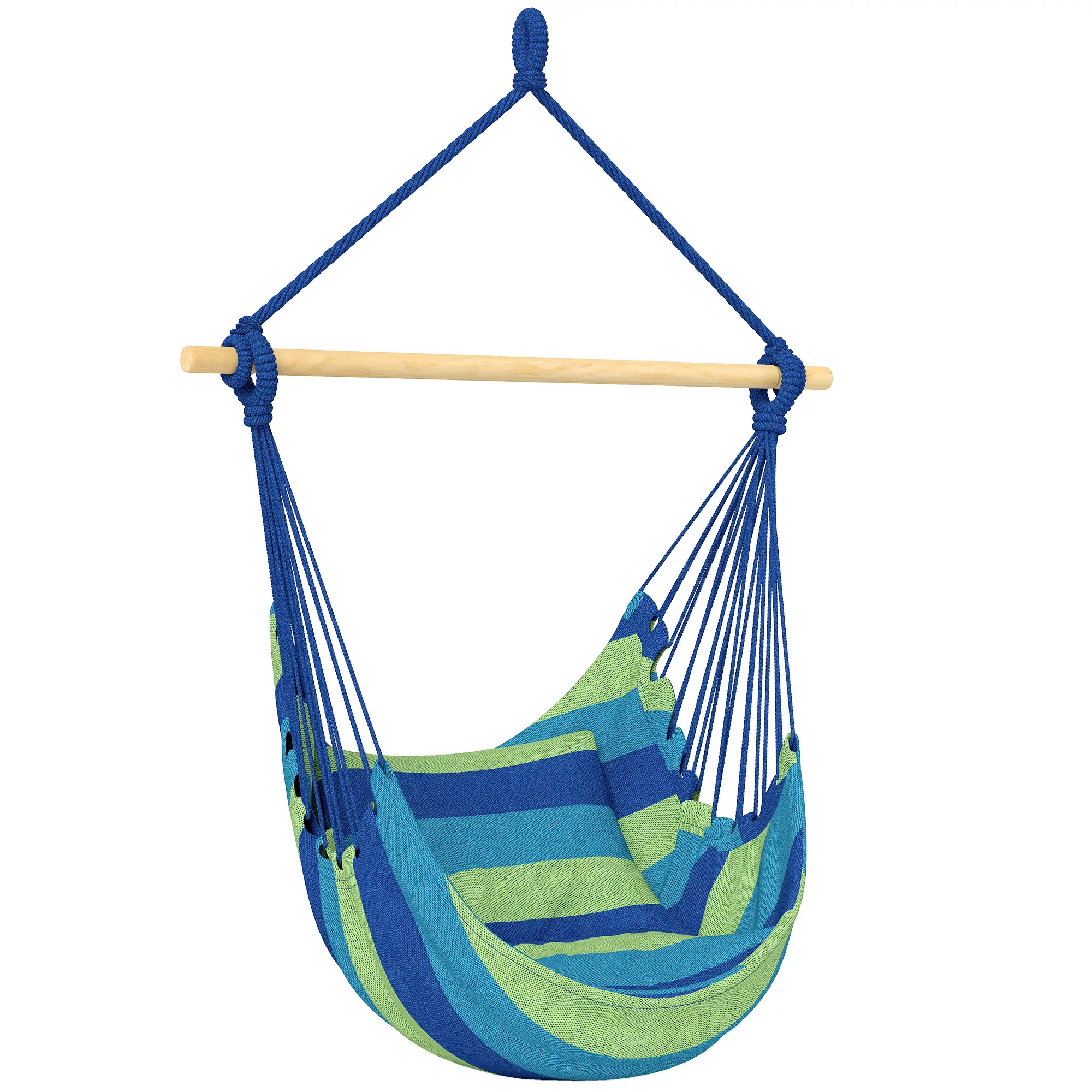 Hanging Macrame Chair, Two Soft Seat Cushions, Blue Green - Image 11