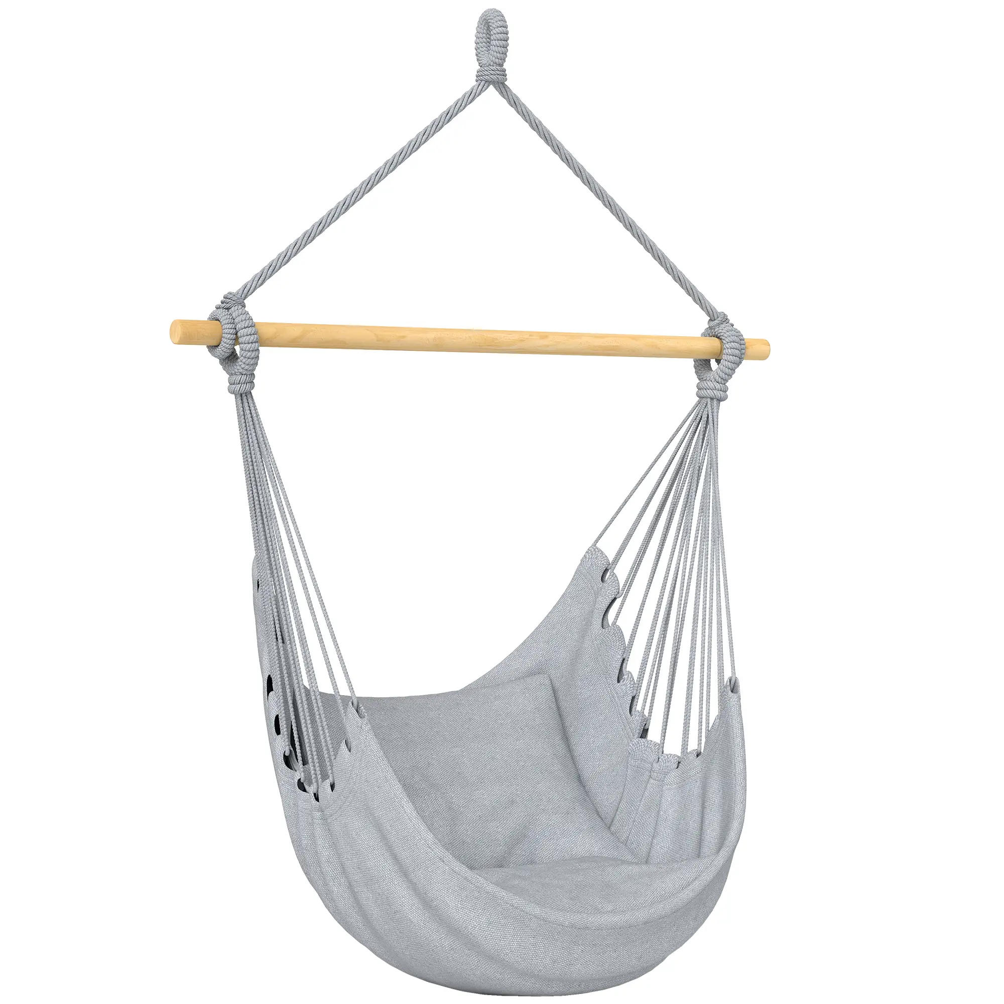 Hanging Macrame Chair With Two Seat Cushions, Grey - Image 11