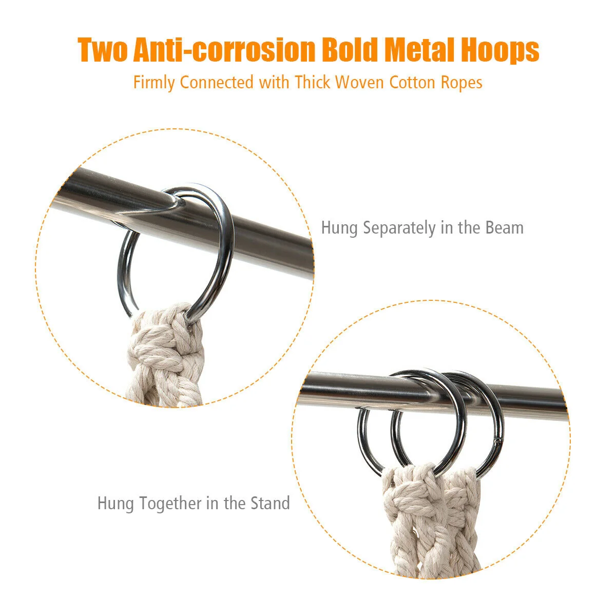 Hanging Macrame Hammock Chair, Handwoven Cotton Backrest, Natural - Image 10