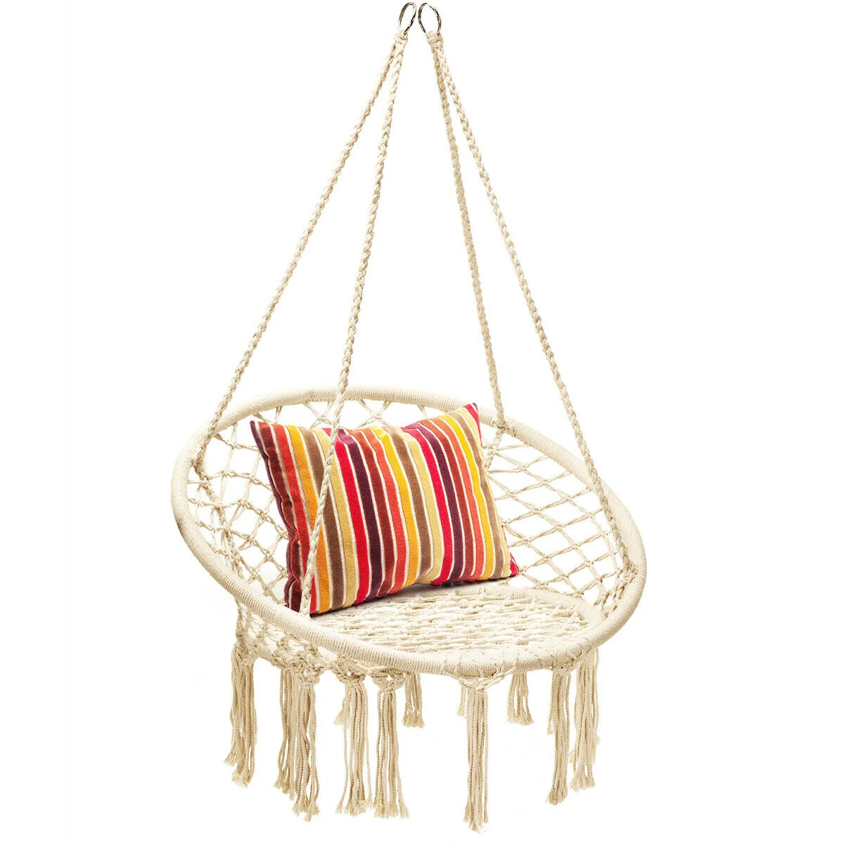 Hanging Macrame Hammock Chair, Handwoven Cotton Backrest, Natural - Image 8
