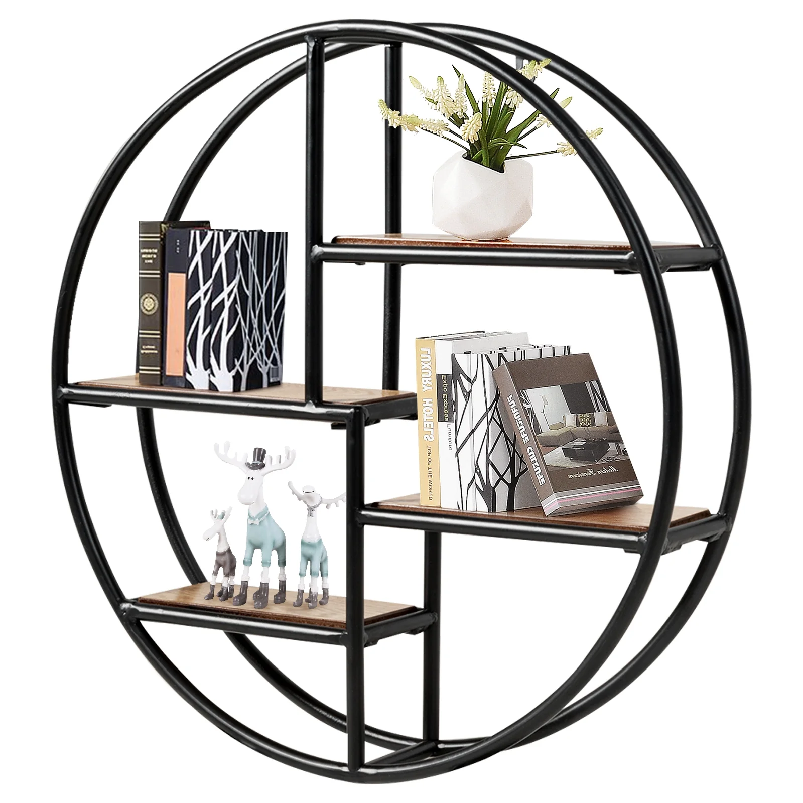 Hanging Storage Shelf Circular Wall-Mounted 4-Tier Rack, Black - Image 5