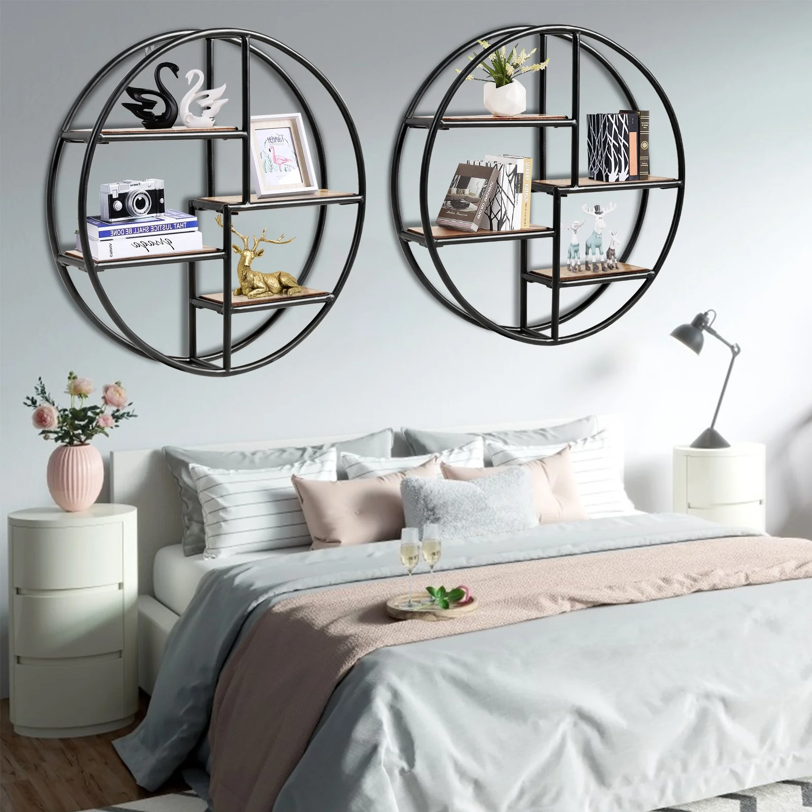 Hanging Storage Shelf Circular Wall-Mounted 4-Tier Rack, Black - Image 8