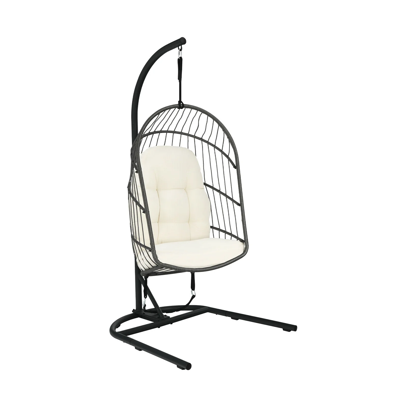 Hanging Wicker Egg Chair With Stand, Beige - Image 4