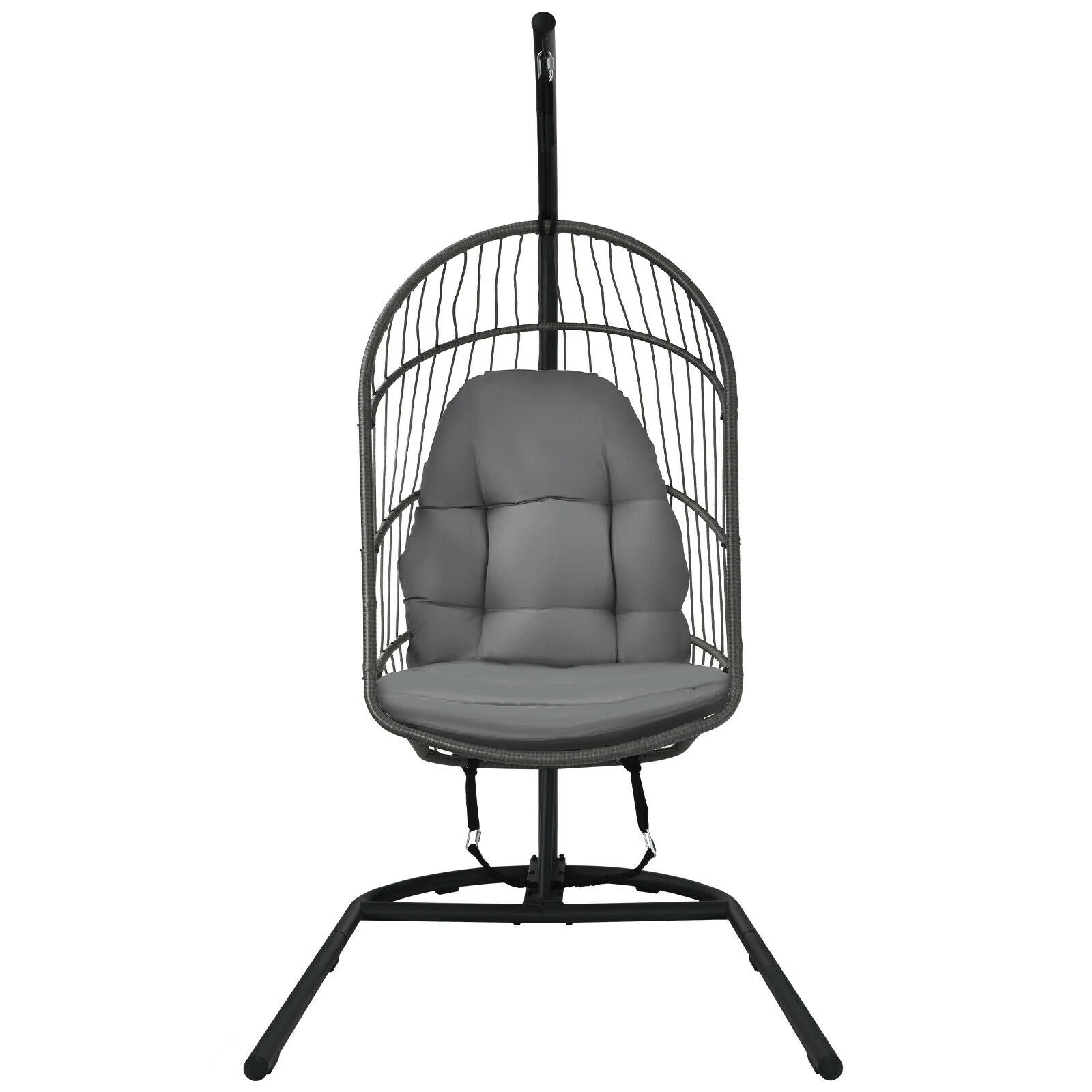 Hanging Wicker Egg Chair With Stand, Gray - Image 10