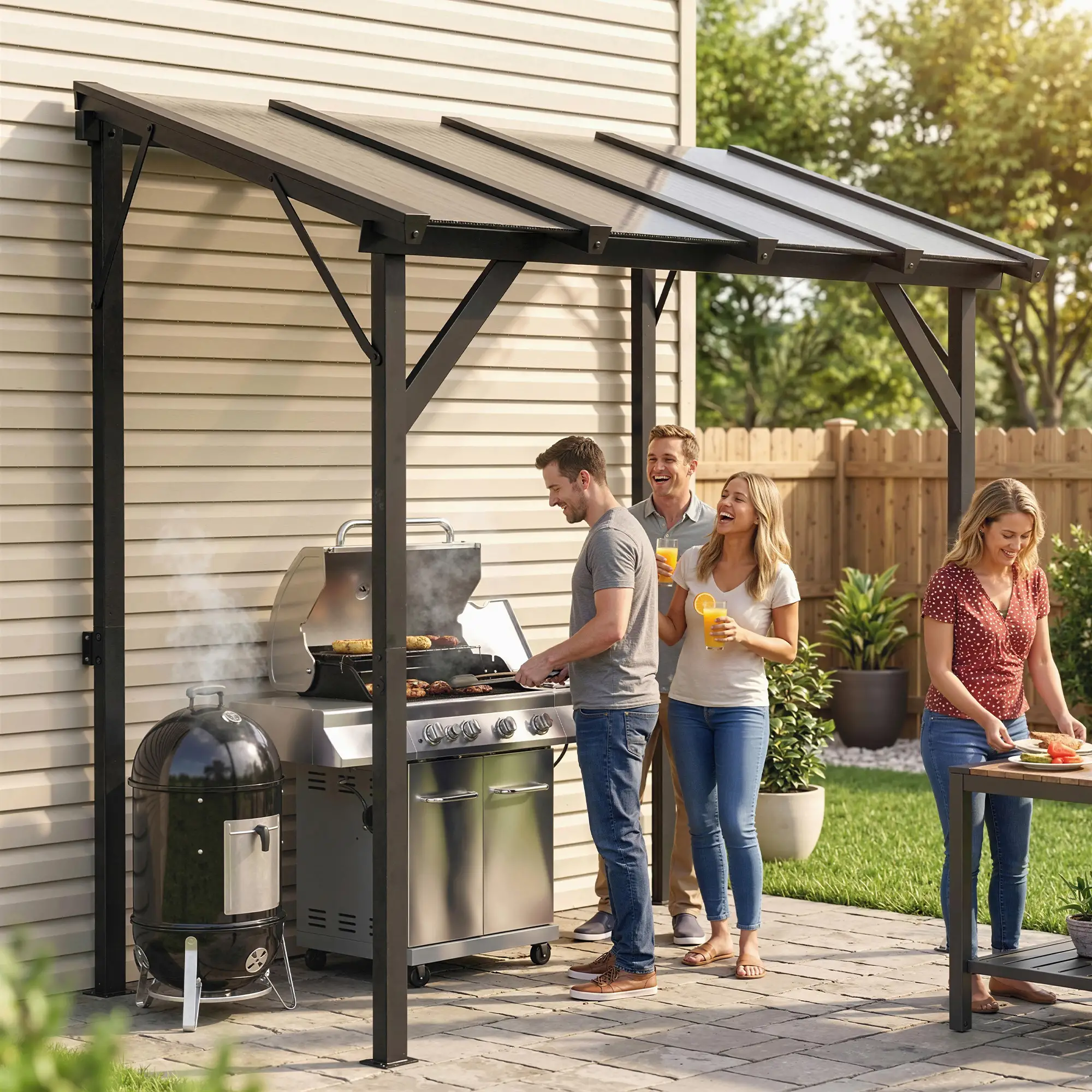 Hardtop Grill Gazebo, Lean-To BBQ Shelter With Polycarbonate Roof - Image 2
