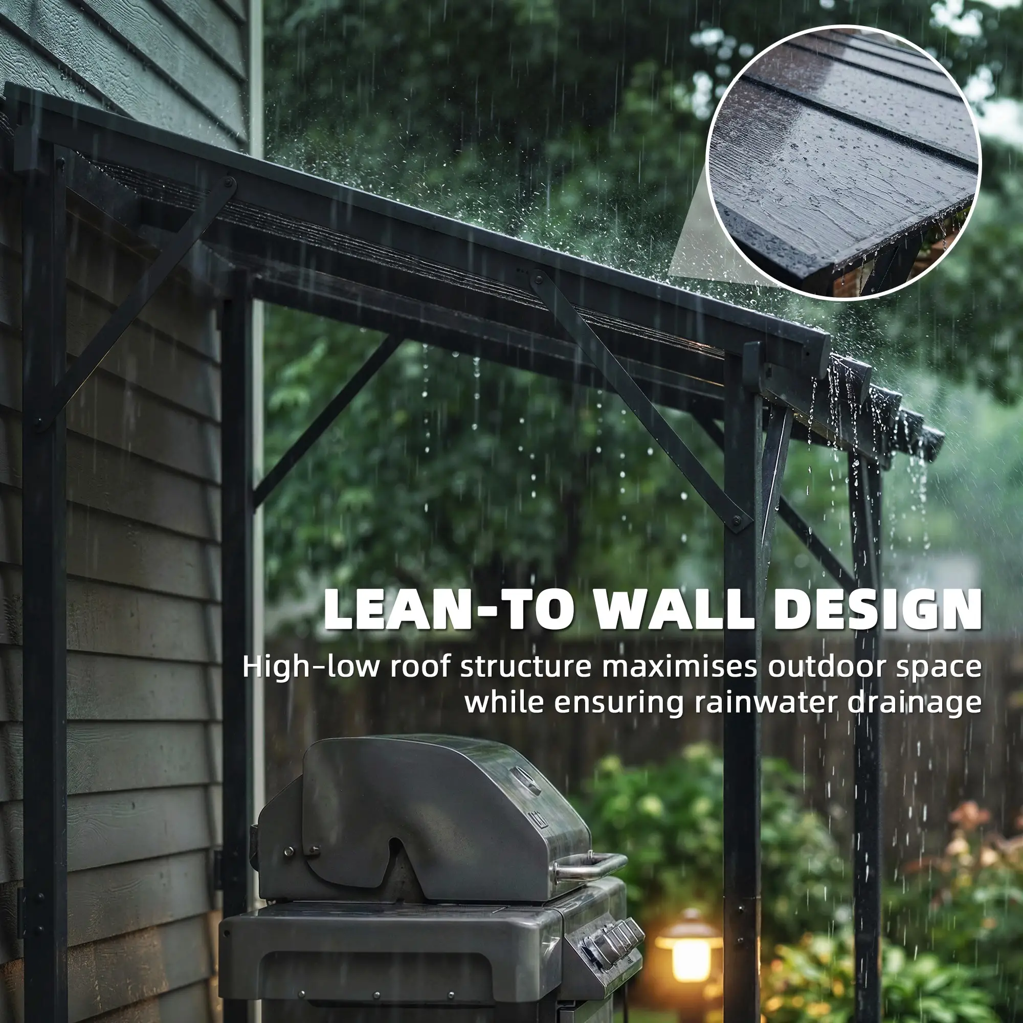 Hardtop Grill Gazebo, Lean-To BBQ Shelter With Polycarbonate Roof - Image 4