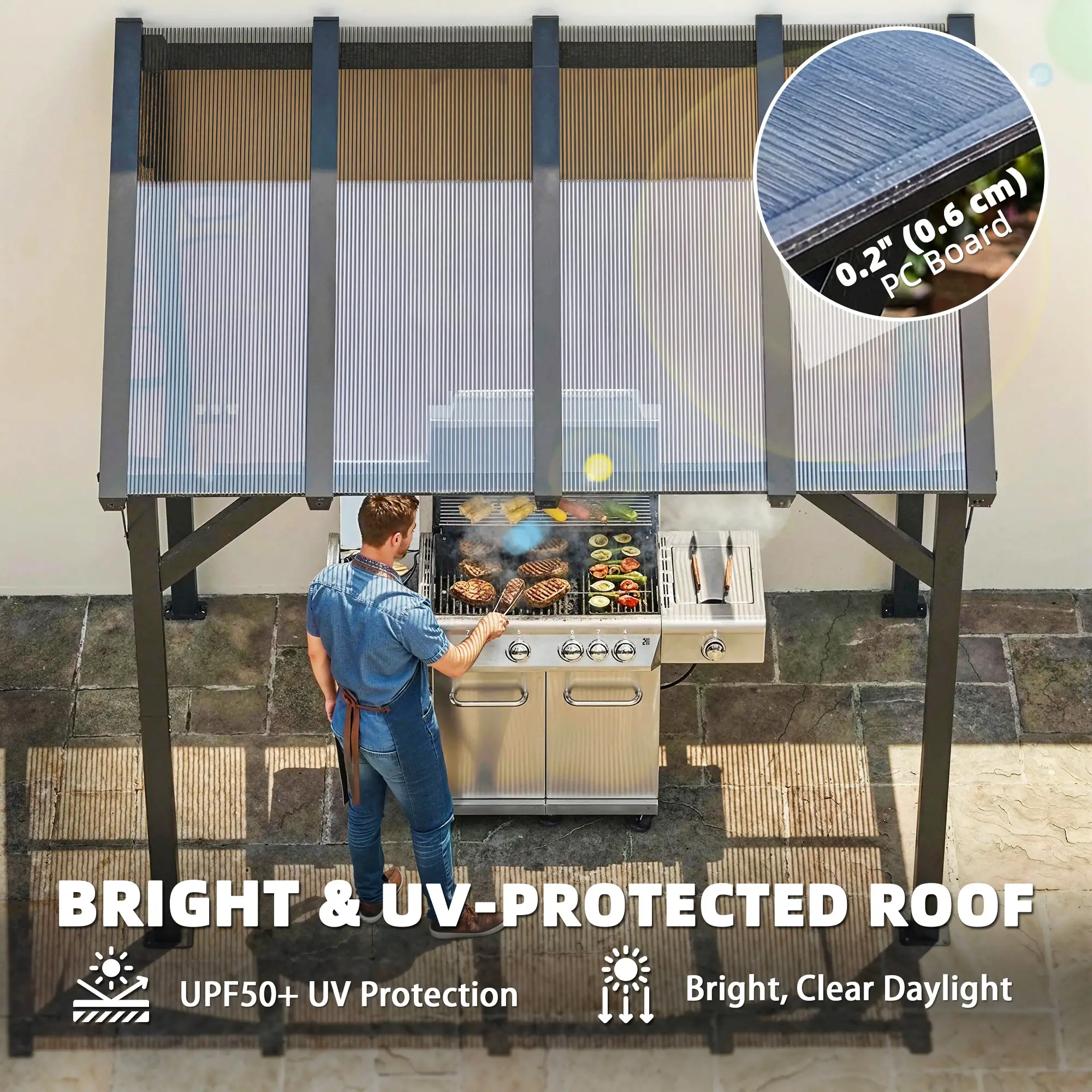 Hardtop Grill Gazebo, Lean-To BBQ Shelter With Polycarbonate Roof - Image 5