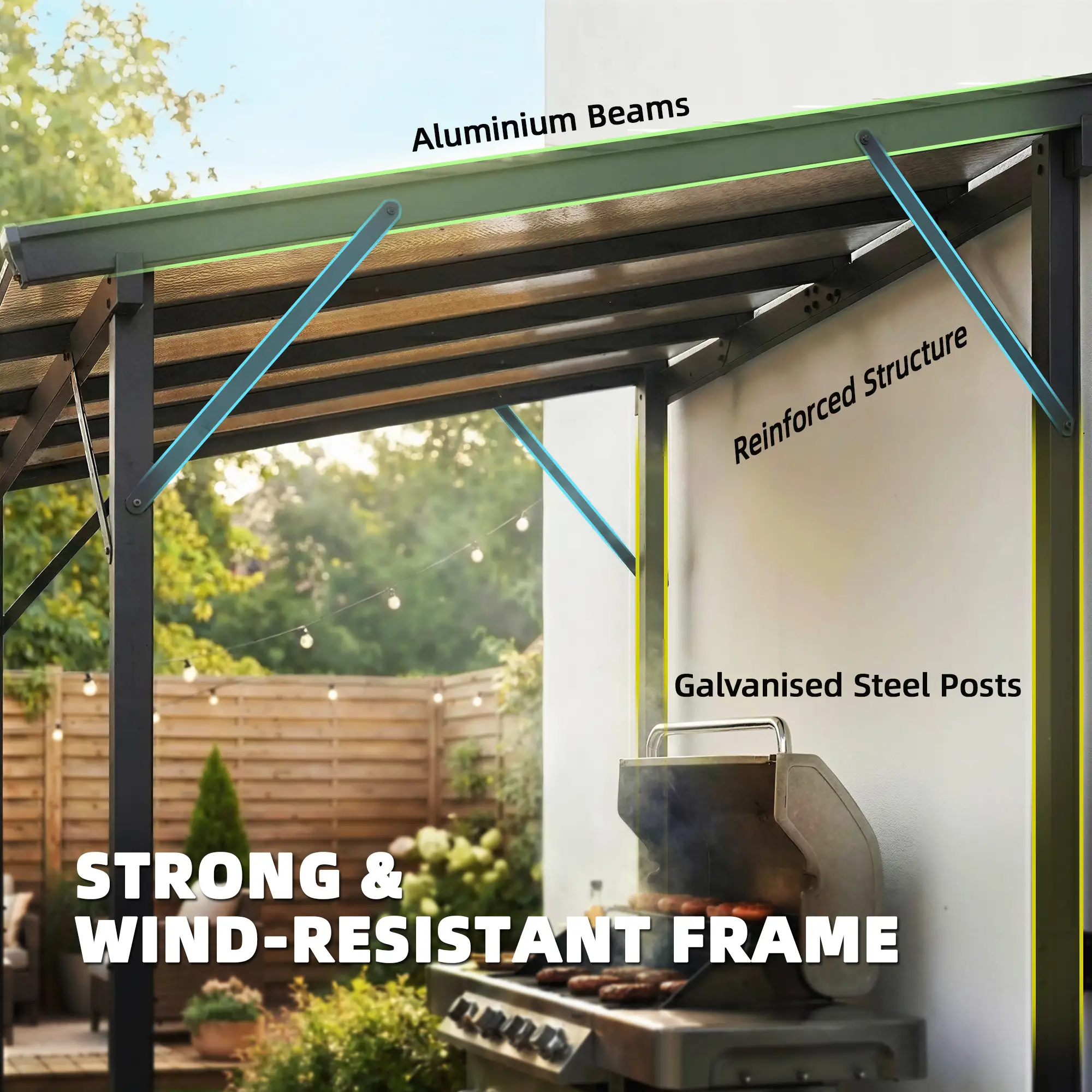 Hardtop Grill Gazebo, Lean-To BBQ Shelter With Polycarbonate Roof - Image 6