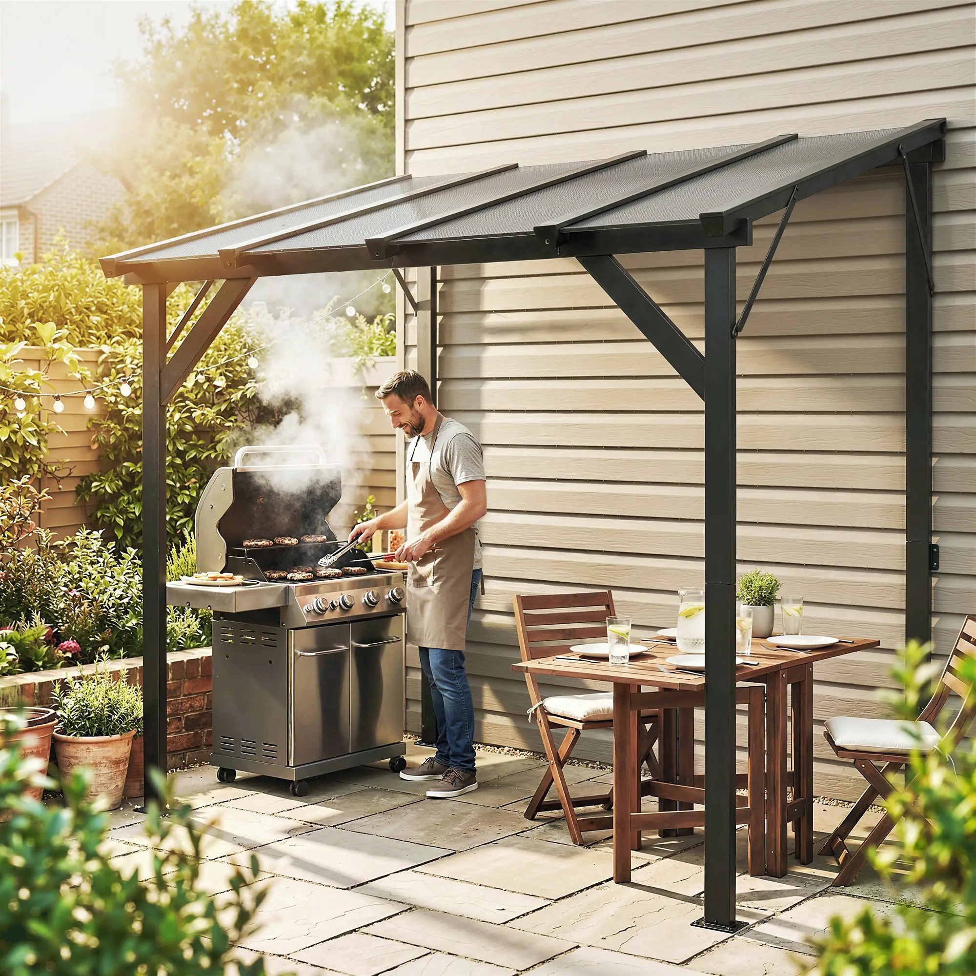 Hardtop Grill Gazebo, Lean-To BBQ Shelter With Polycarbonate Roof - Image 8