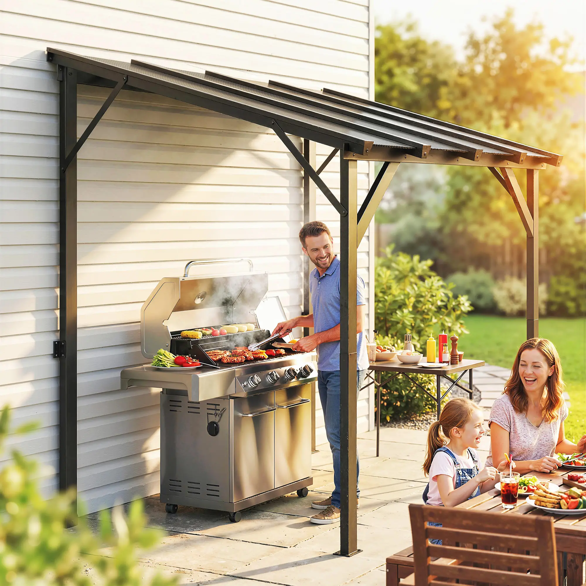 Hardtop Grill Gazebo, Lean-To BBQ Shelter With Polycarbonate Roof - Image 9