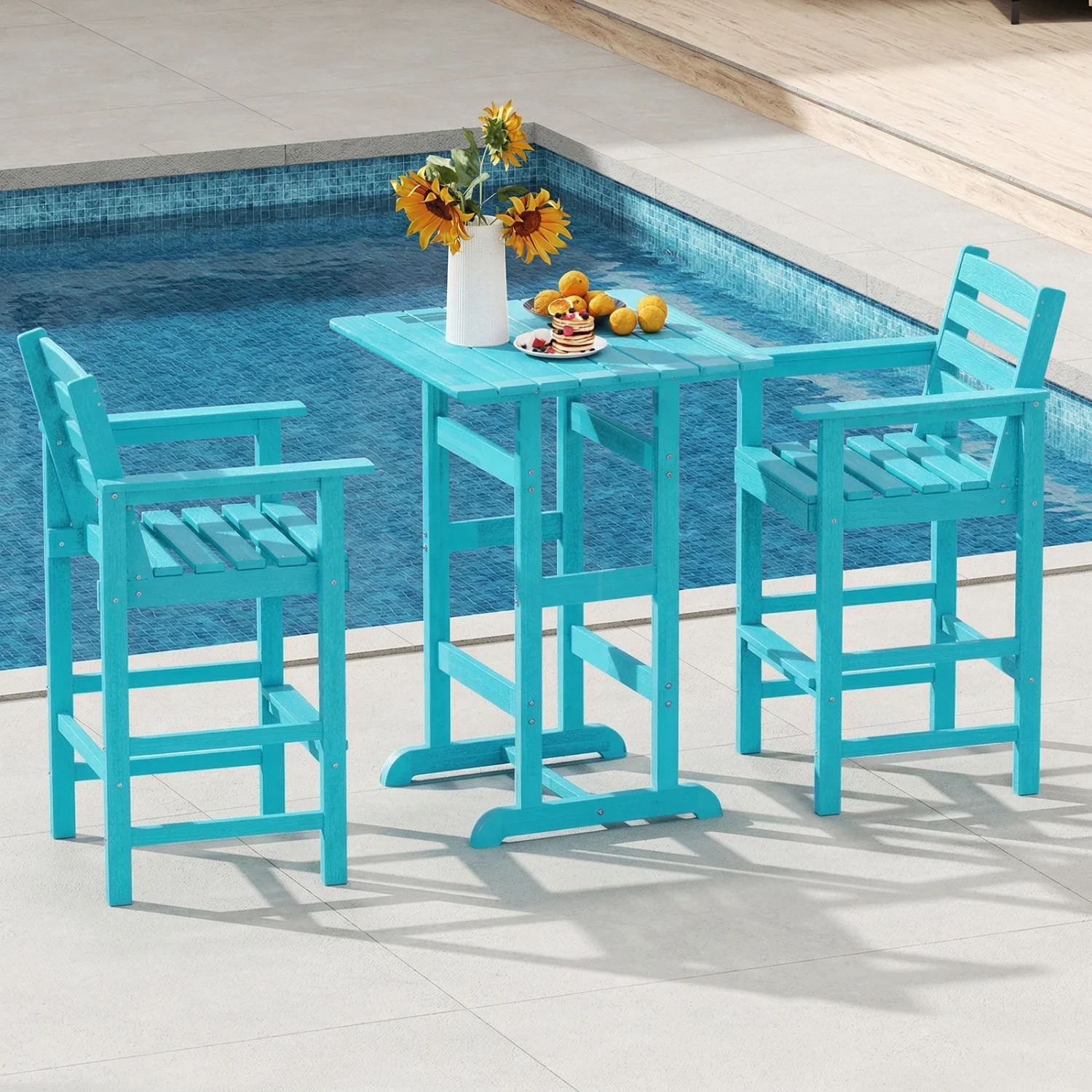 HDPE Adirondack Bar Chairs Set of 2, Turquoise - Image 3
