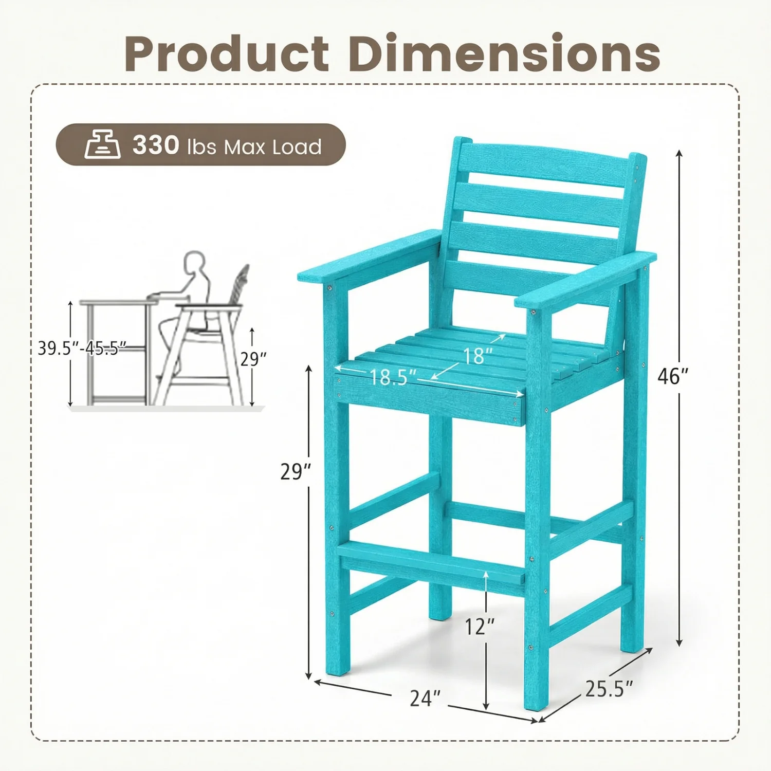 HDPE Adirondack Bar Chairs Set of 2, Turquoise - Image 4