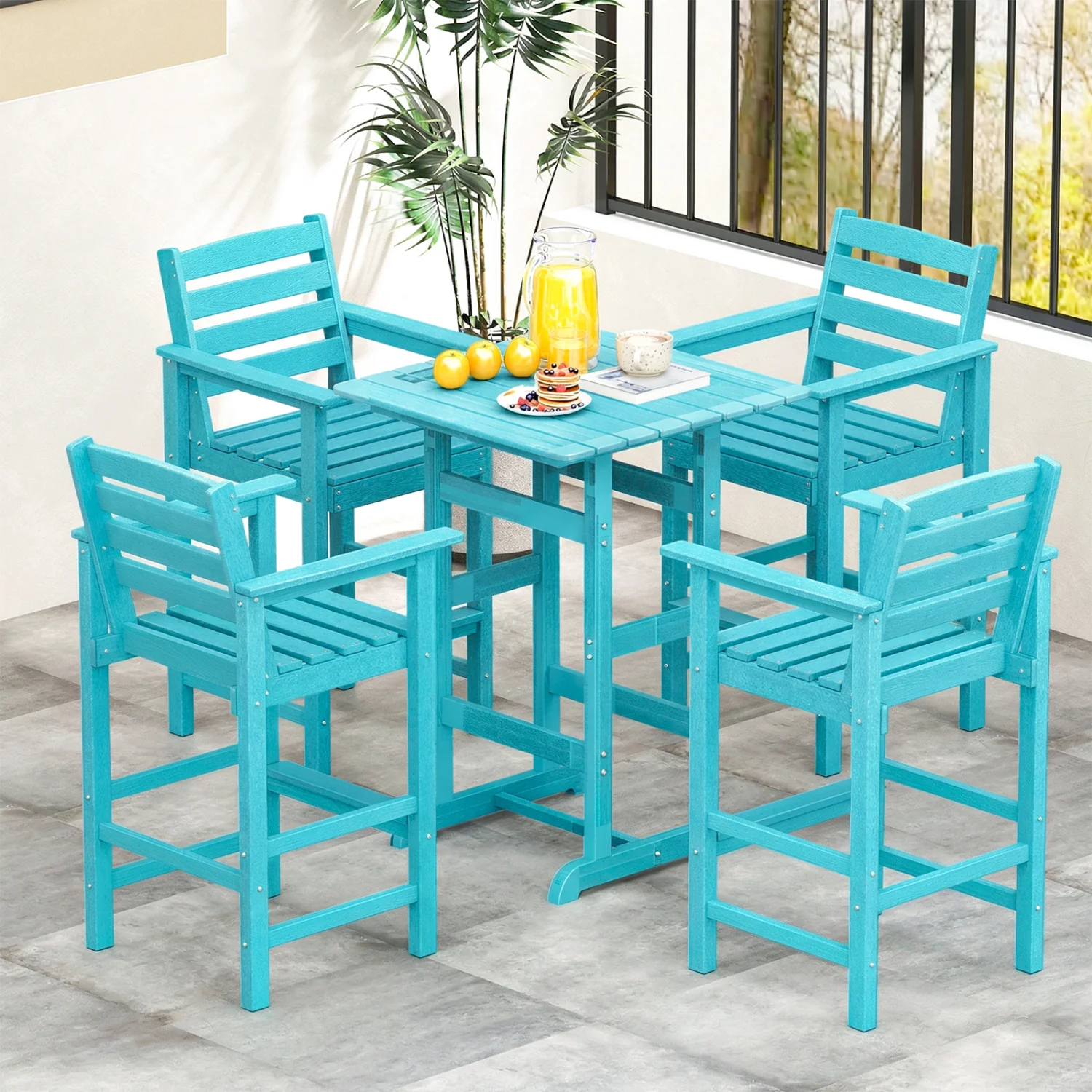 HDPE Adirondack Bar Chairs Set of 2, Turquoise - Image 5