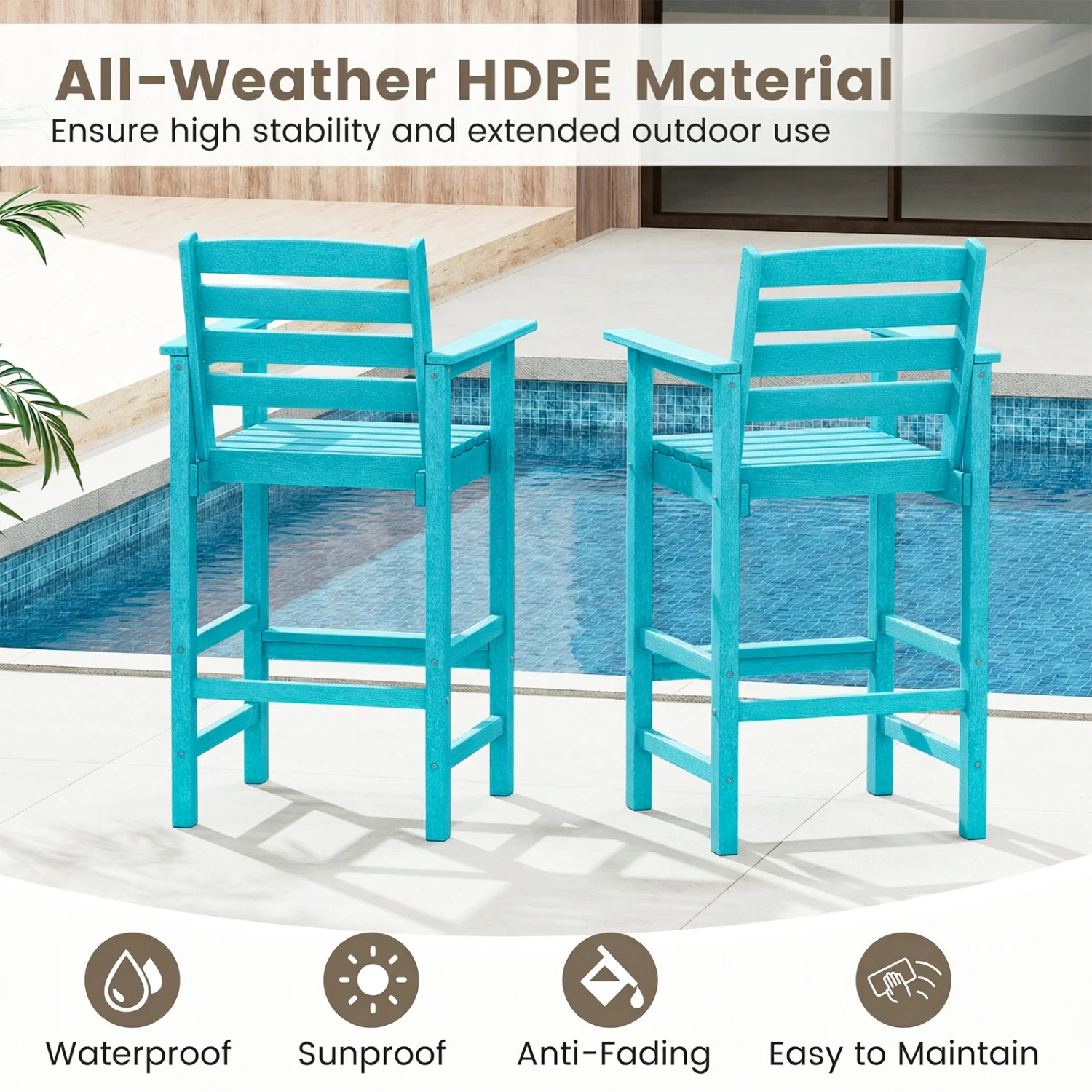 HDPE Adirondack Bar Chairs Set of 2, Turquoise - Image 6