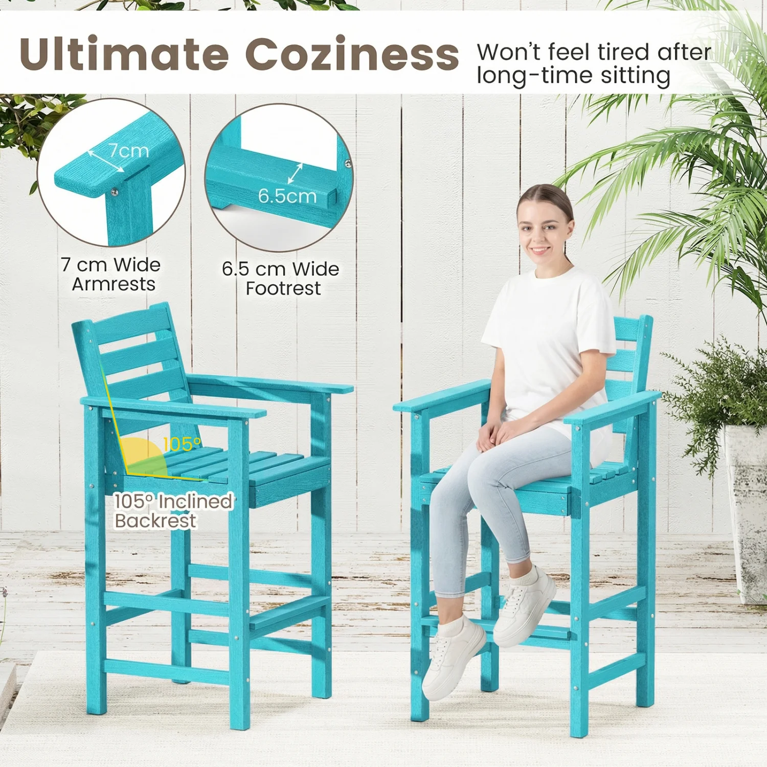 HDPE Adirondack Bar Chairs Set of 2, Turquoise - Image 8
