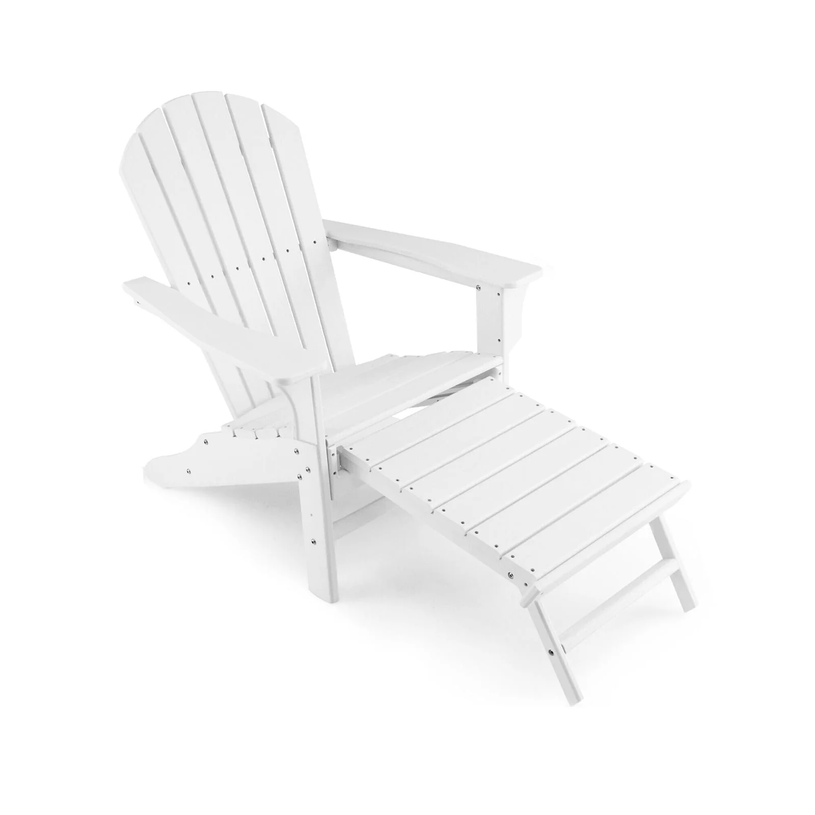 HDPE Adirondack Chair With Retractable Ottoman, White