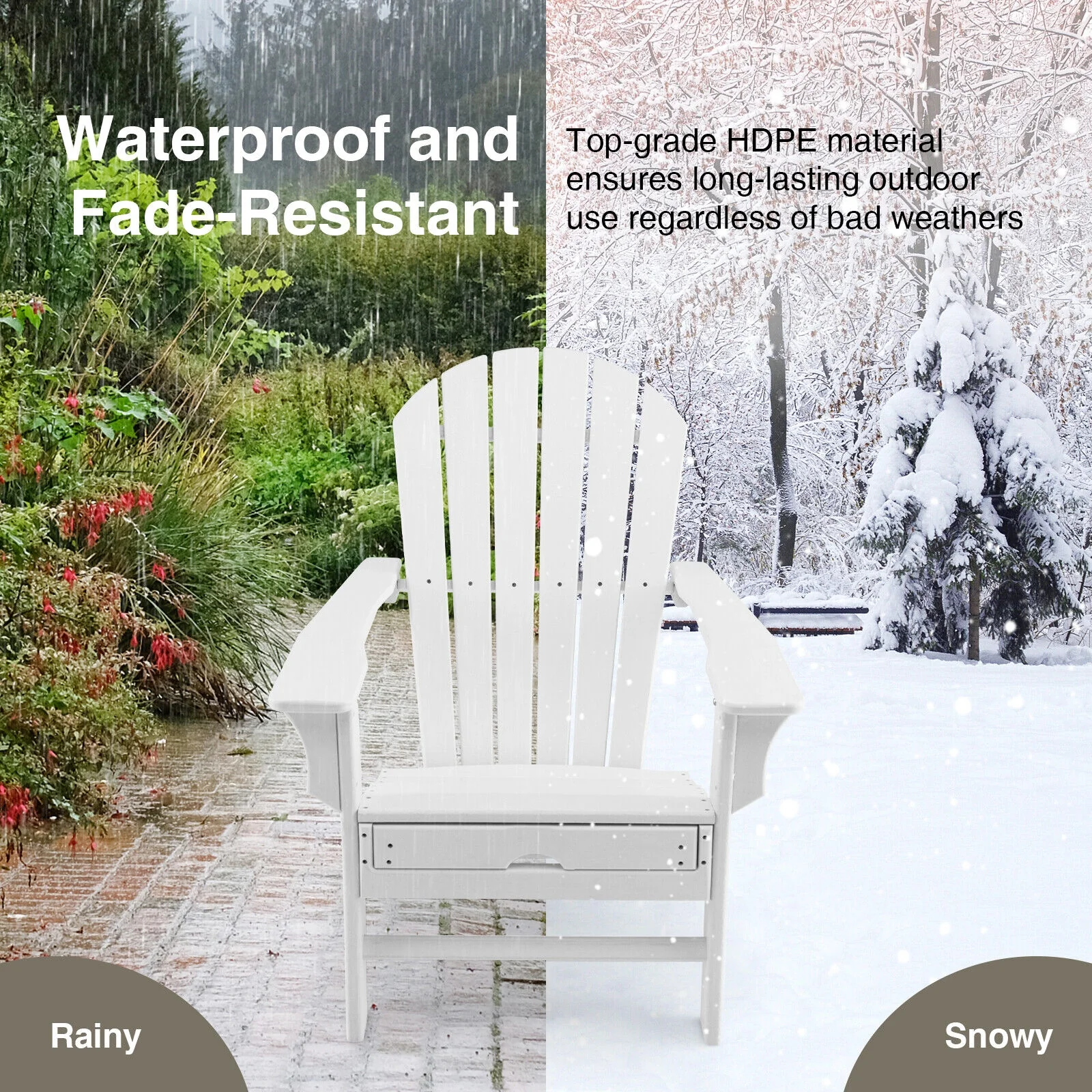 HDPE Adirondack Chair With Retractable Ottoman, White - Image 10