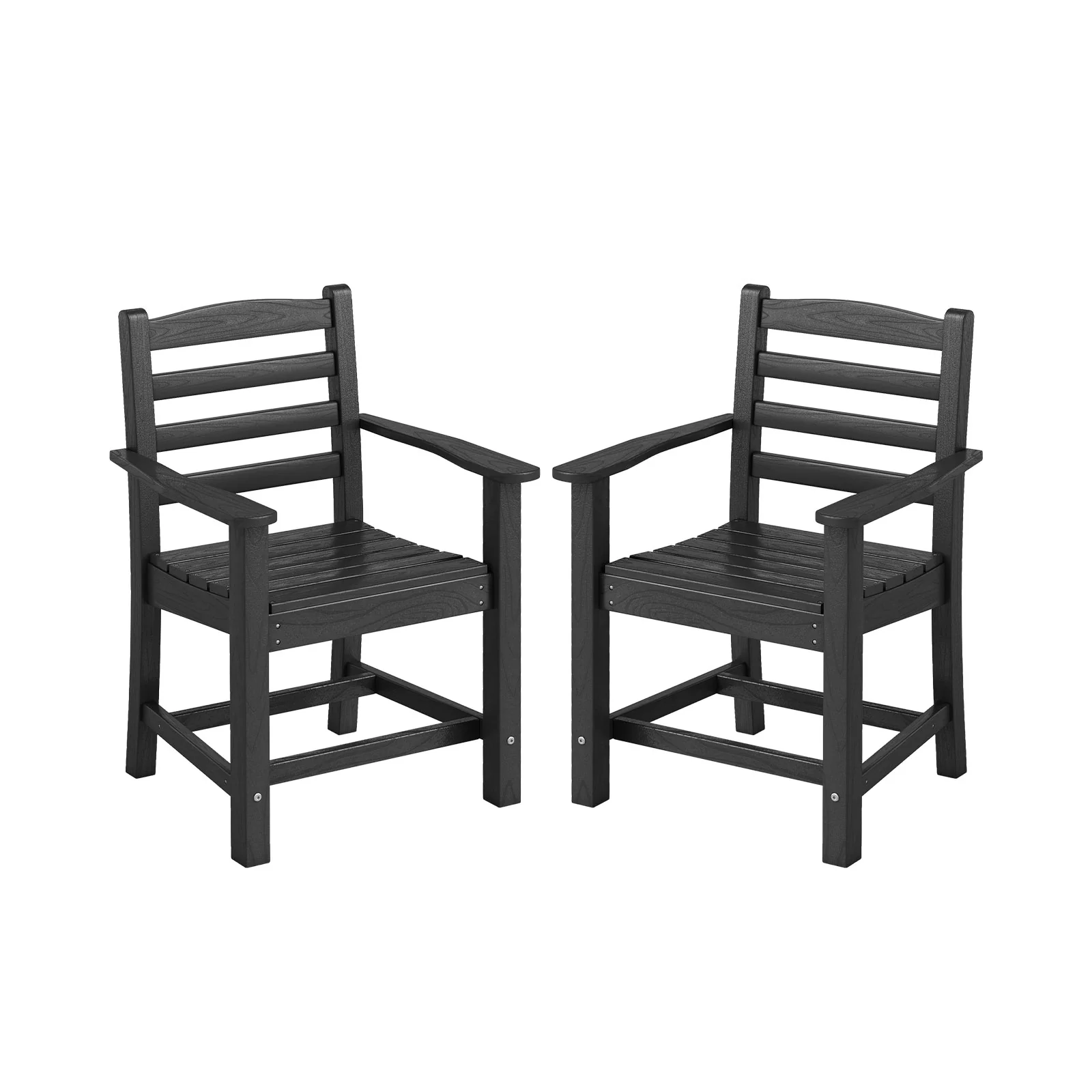 HDPE All Weather Patio Dining Chairs, Set Of 2, Wide Armrests, Black - Image 4