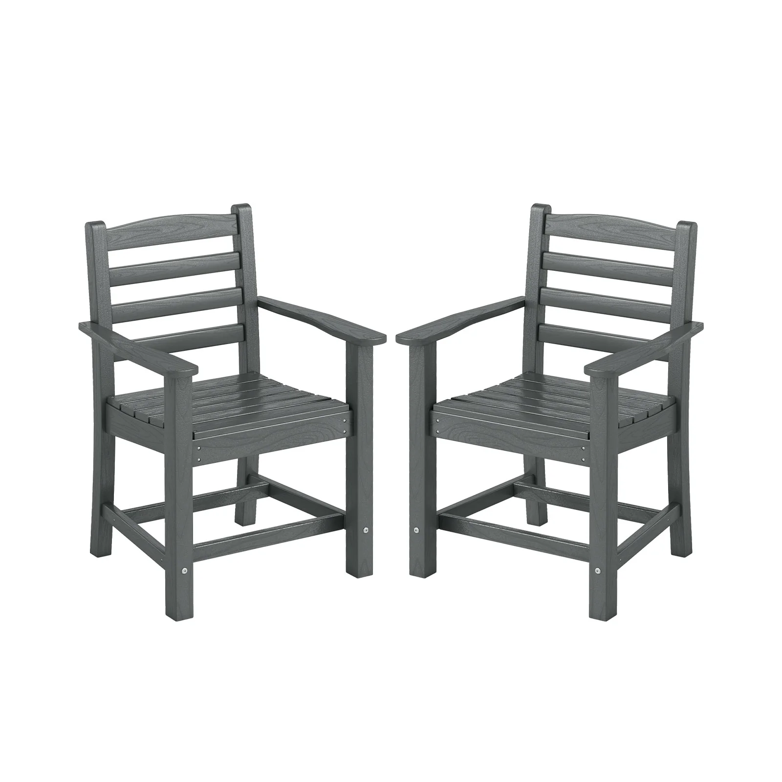 HDPE All Weather Patio Dining Chairs, Set of 2, Wide Armrests, Gray