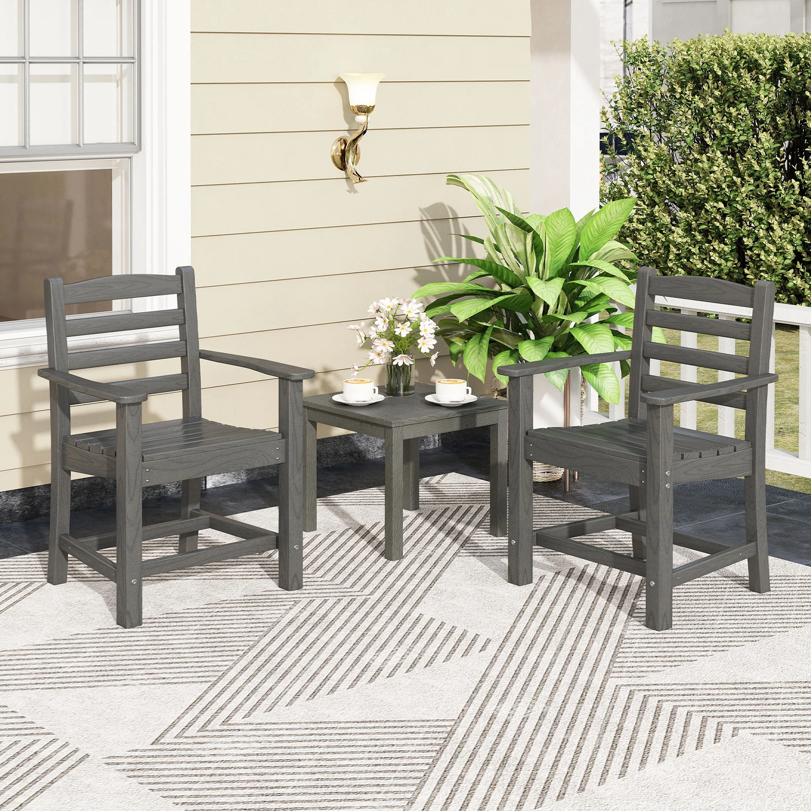 HDPE All Weather Patio Dining Chairs, Set of 2, Wide Armrests, Gray - Image 2