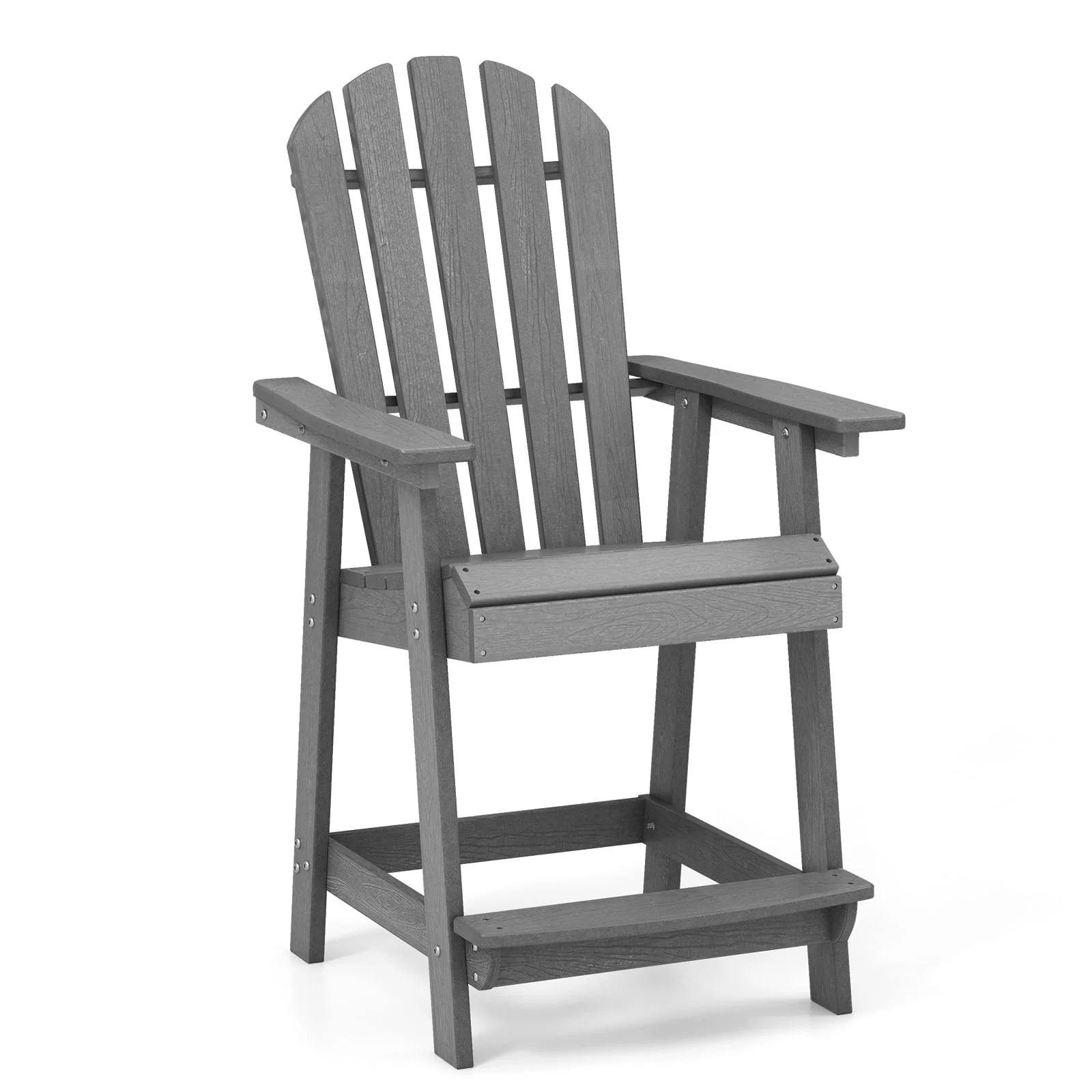 HDPE Patio Chair With Armrest, Footrest, Gray - Image 4