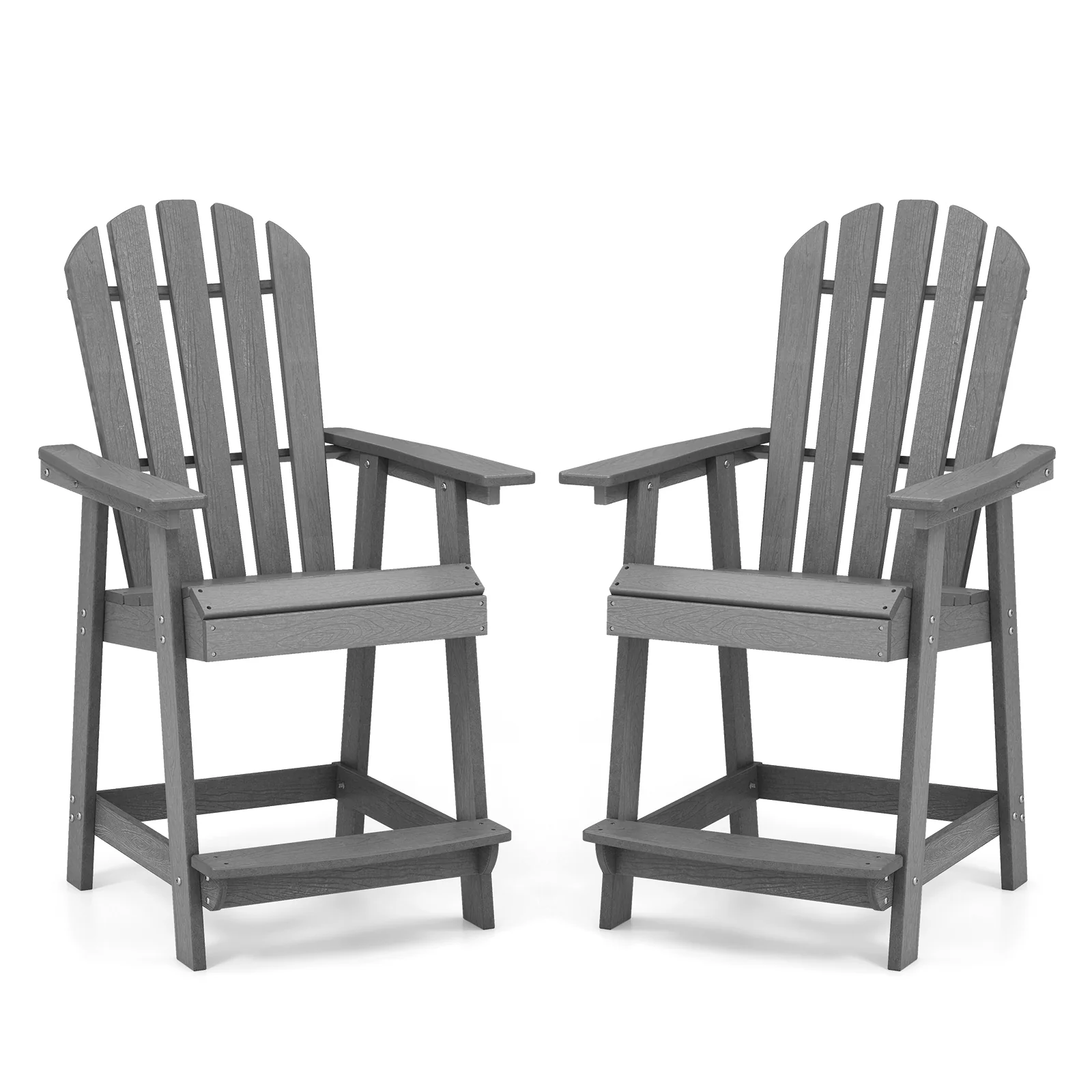 HDPE Patio Chair With Armrest, Footrest, Gray - Image 5