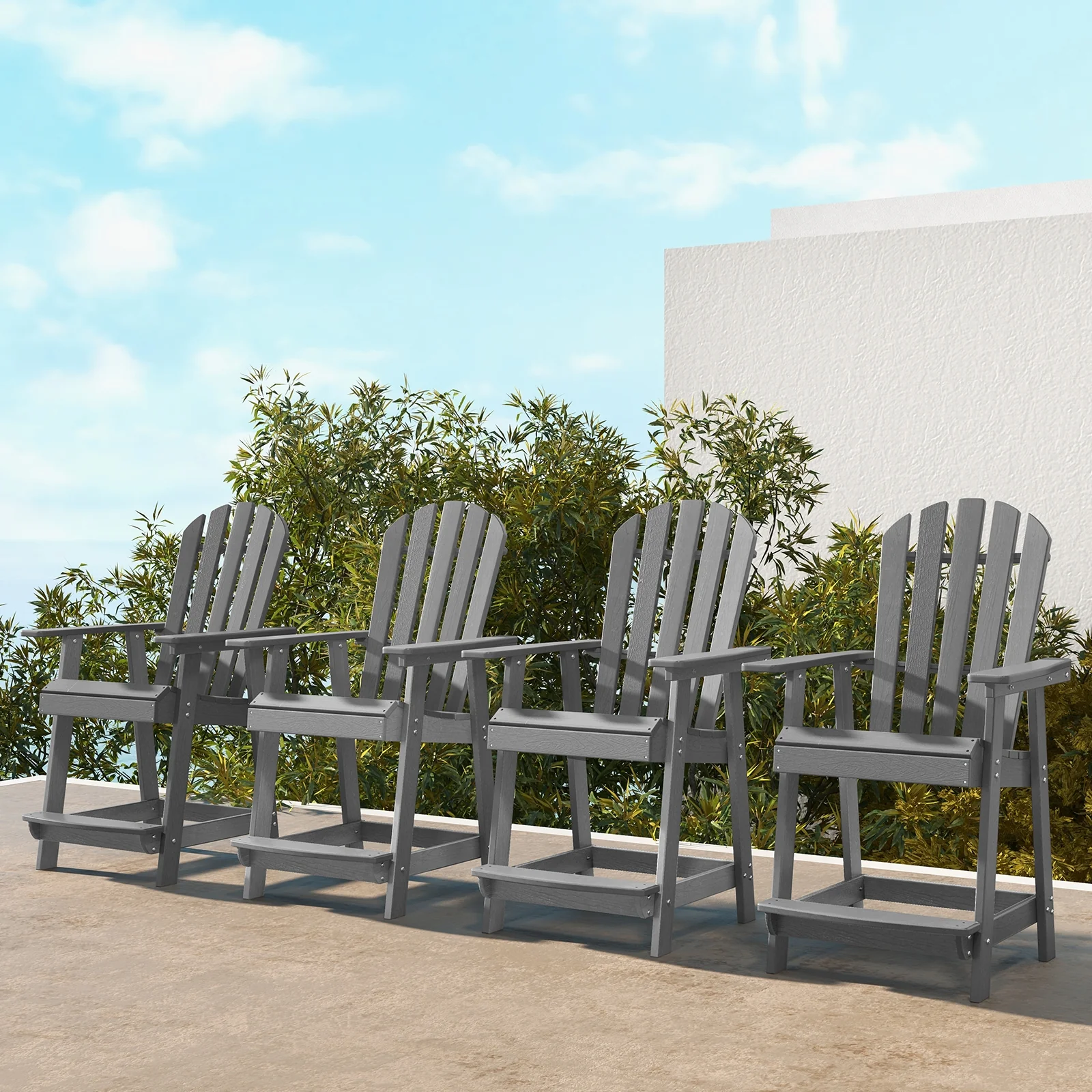 HDPE Patio Chair With Armrest, Footrest, Gray - Image 7