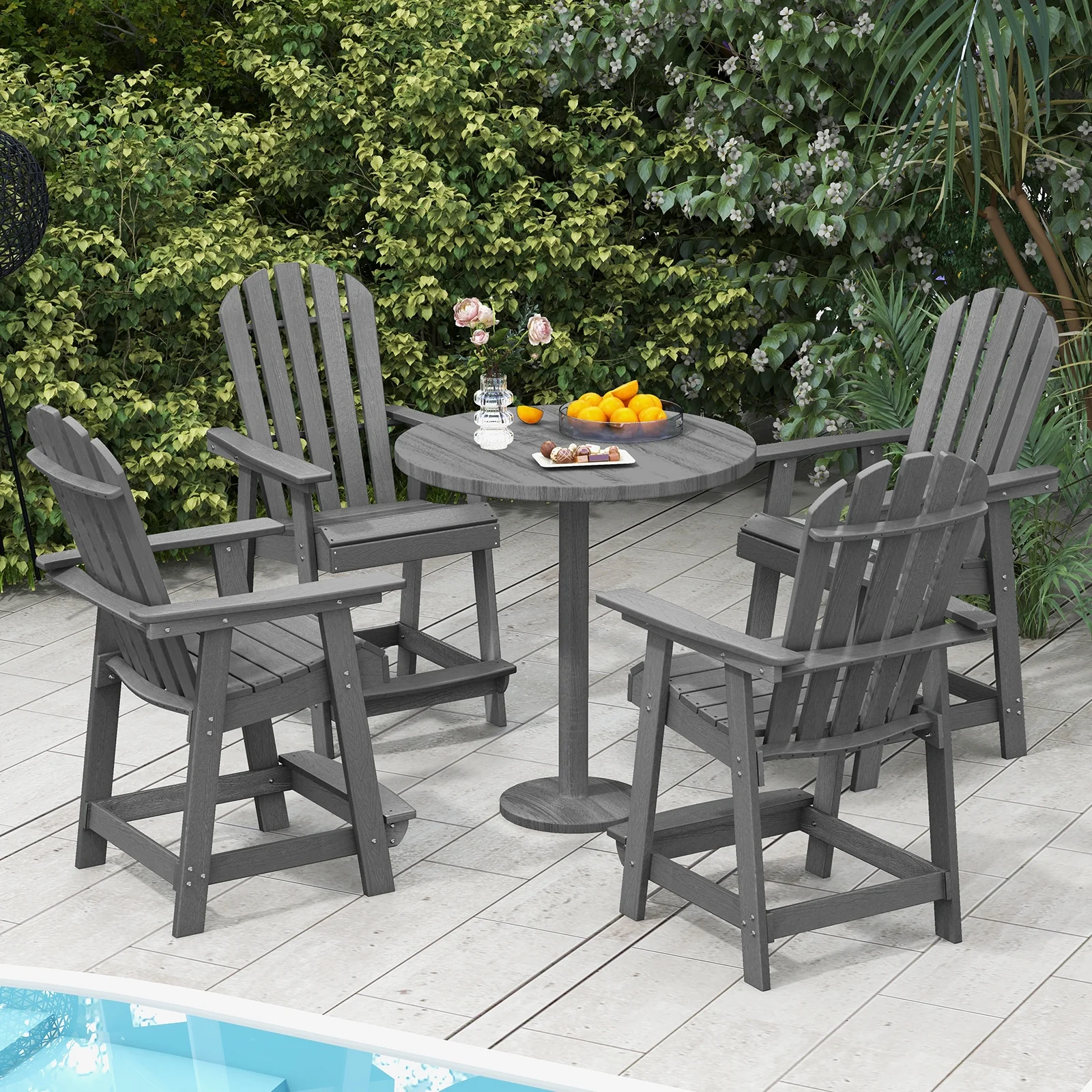 HDPE Patio Chair With Armrest, Footrest, Gray - Image 8