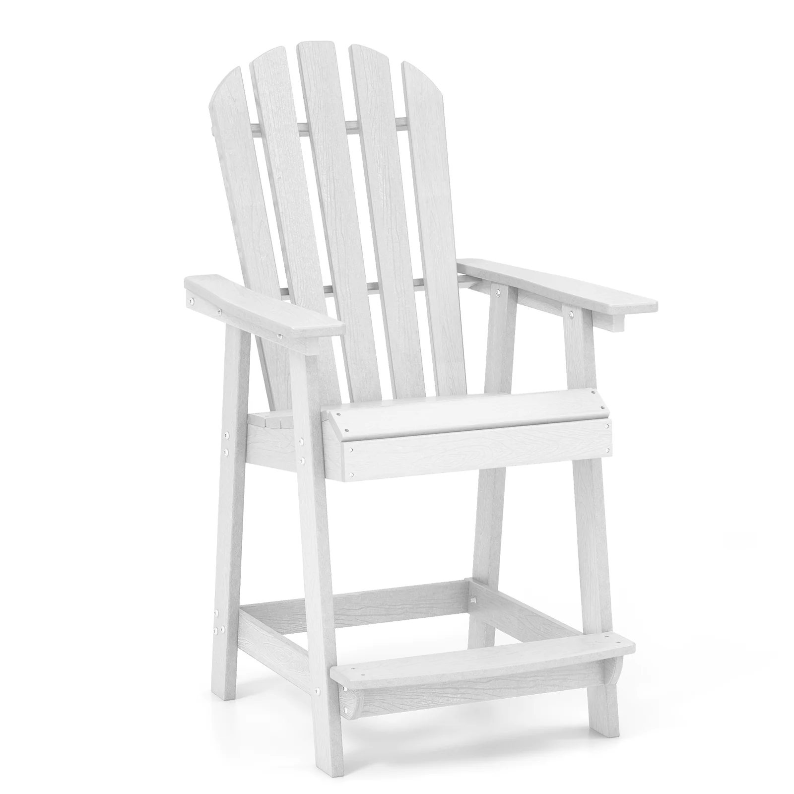 HDPE Patio Chair With Armrest, Footrest, White