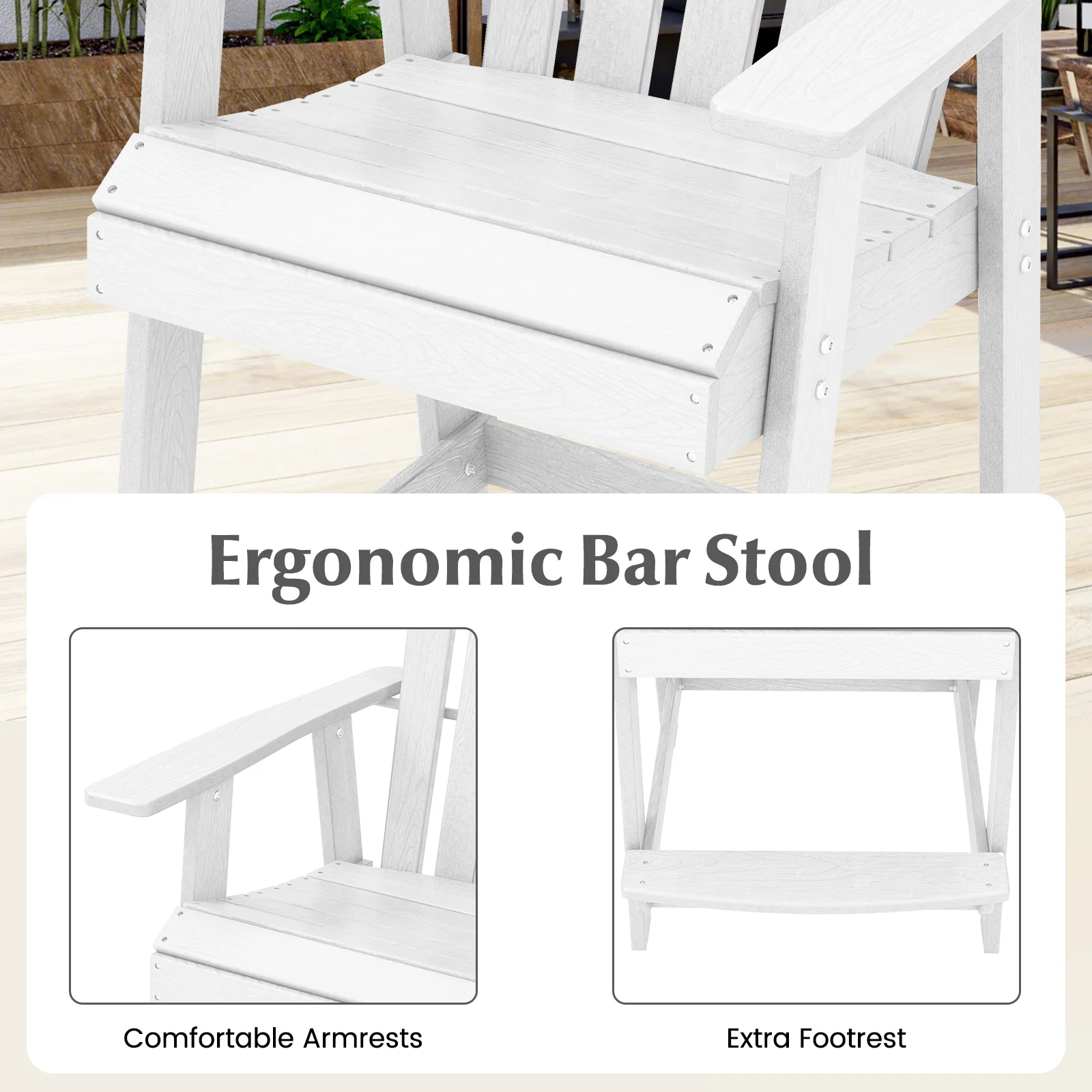 HDPE Patio Chair With Armrest, Footrest, White - Image 10