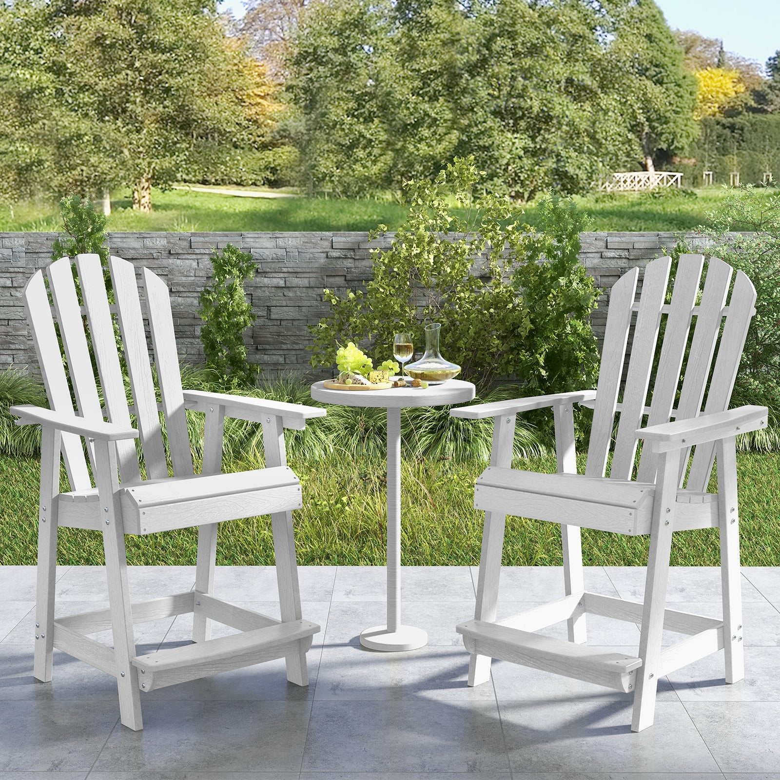 HDPE Patio Chair With Armrest, Footrest, White - Image 3