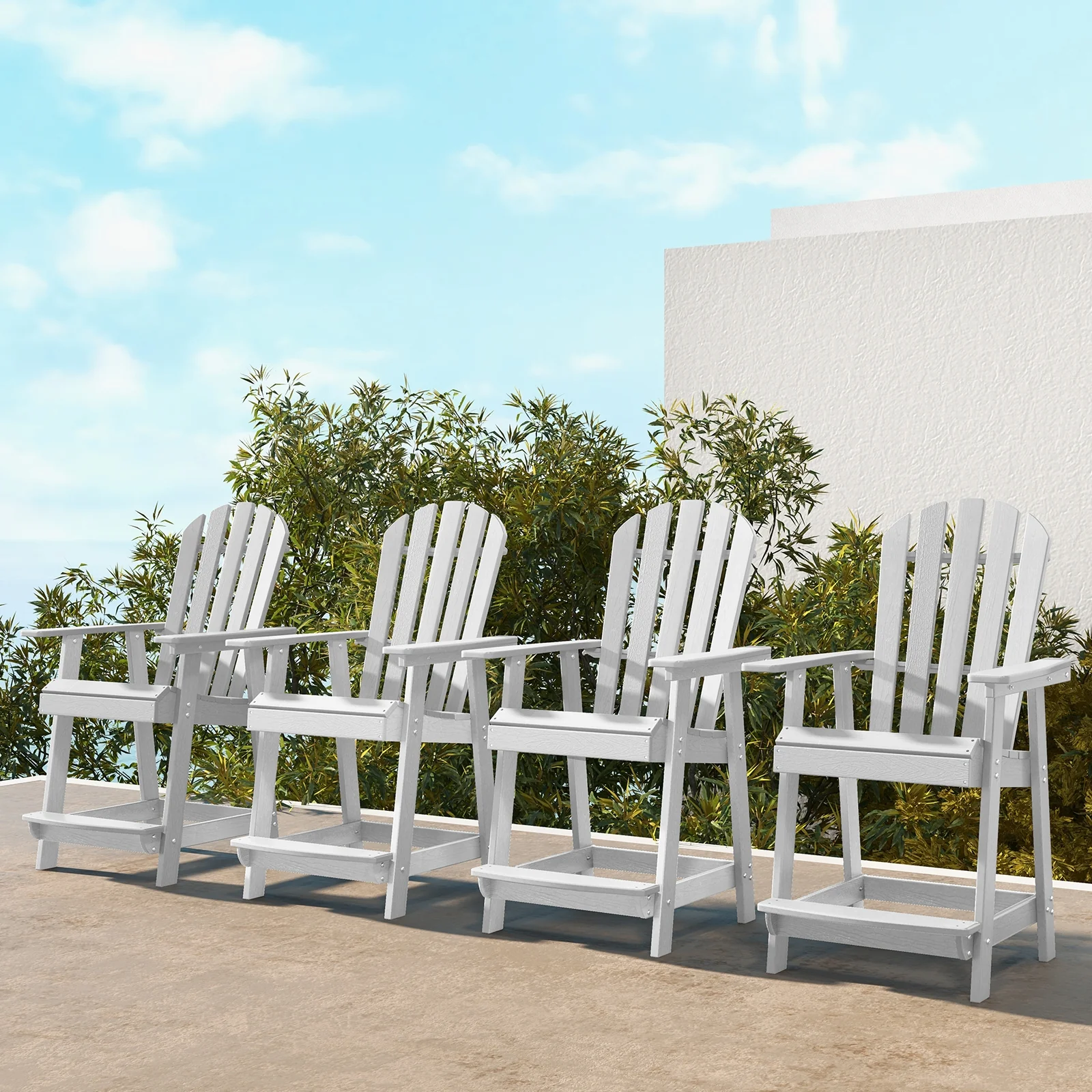 HDPE Patio Chair With Armrest, Footrest, White - Image 7