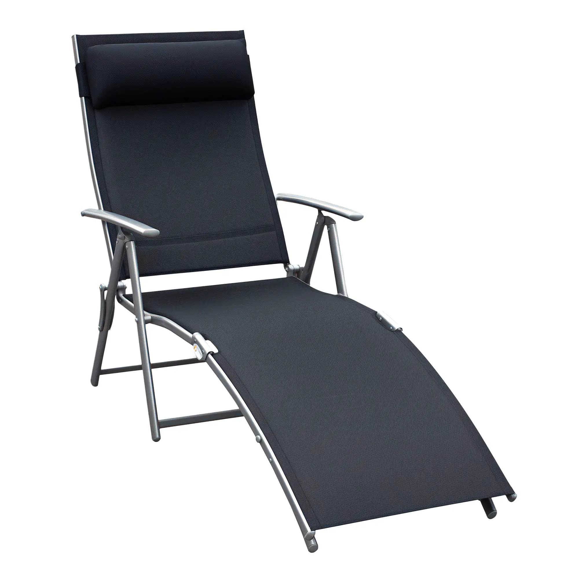 Heavy Duty Adjustable Folding Reclining Chair, Outdoor Sun Lounger, Black