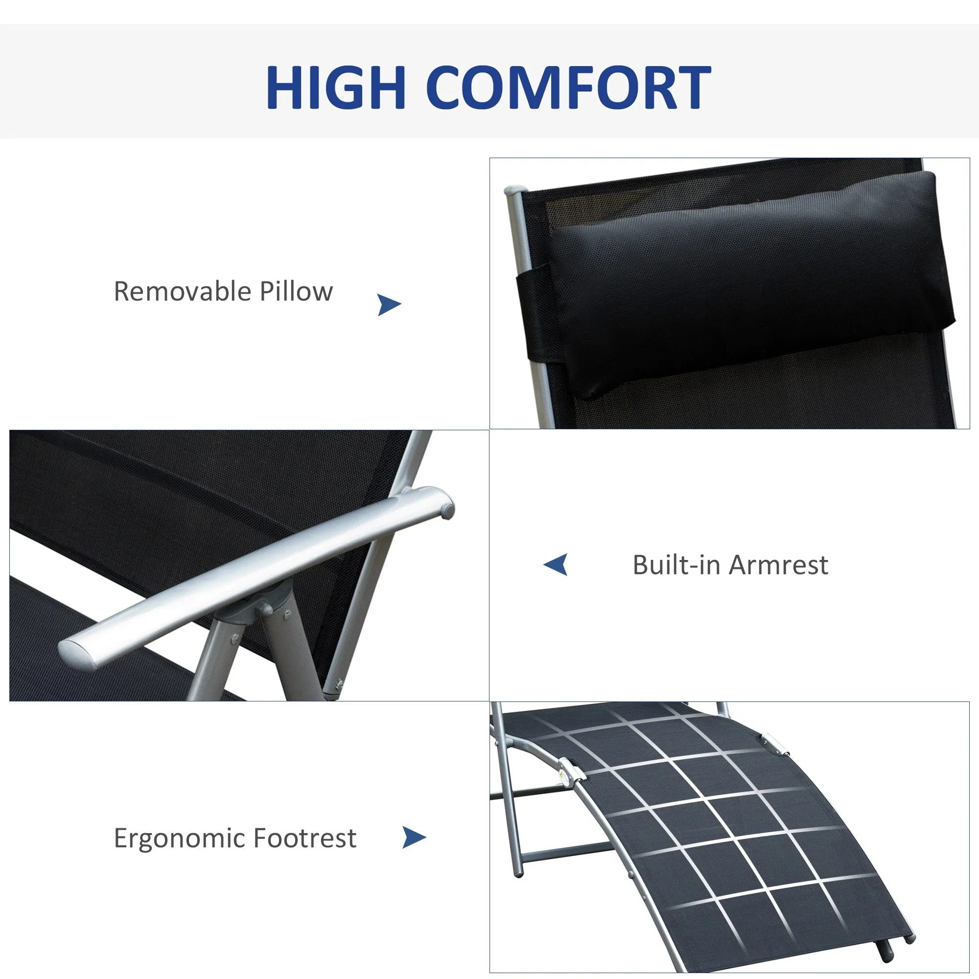 Heavy Duty Adjustable Folding Reclining Chair, Outdoor Sun Lounger, Black - Image 5
