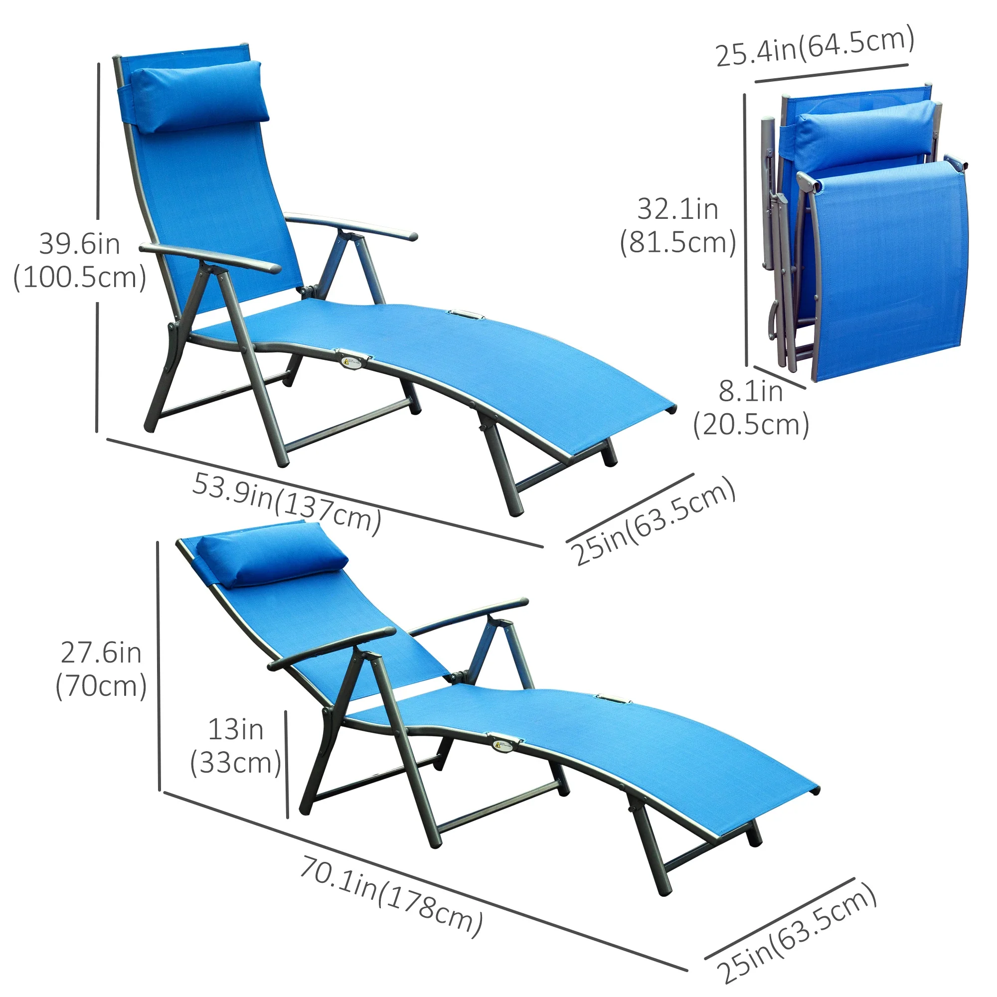 Heavy Duty Adjustable Folding Reclining Chair, Outdoor Sun Lounger, Blue - Image 3