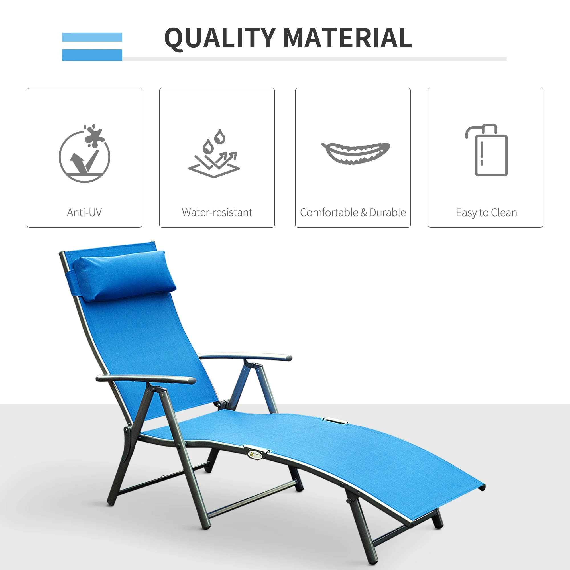 Heavy Duty Adjustable Folding Reclining Chair, Outdoor Sun Lounger, Blue - Image 4