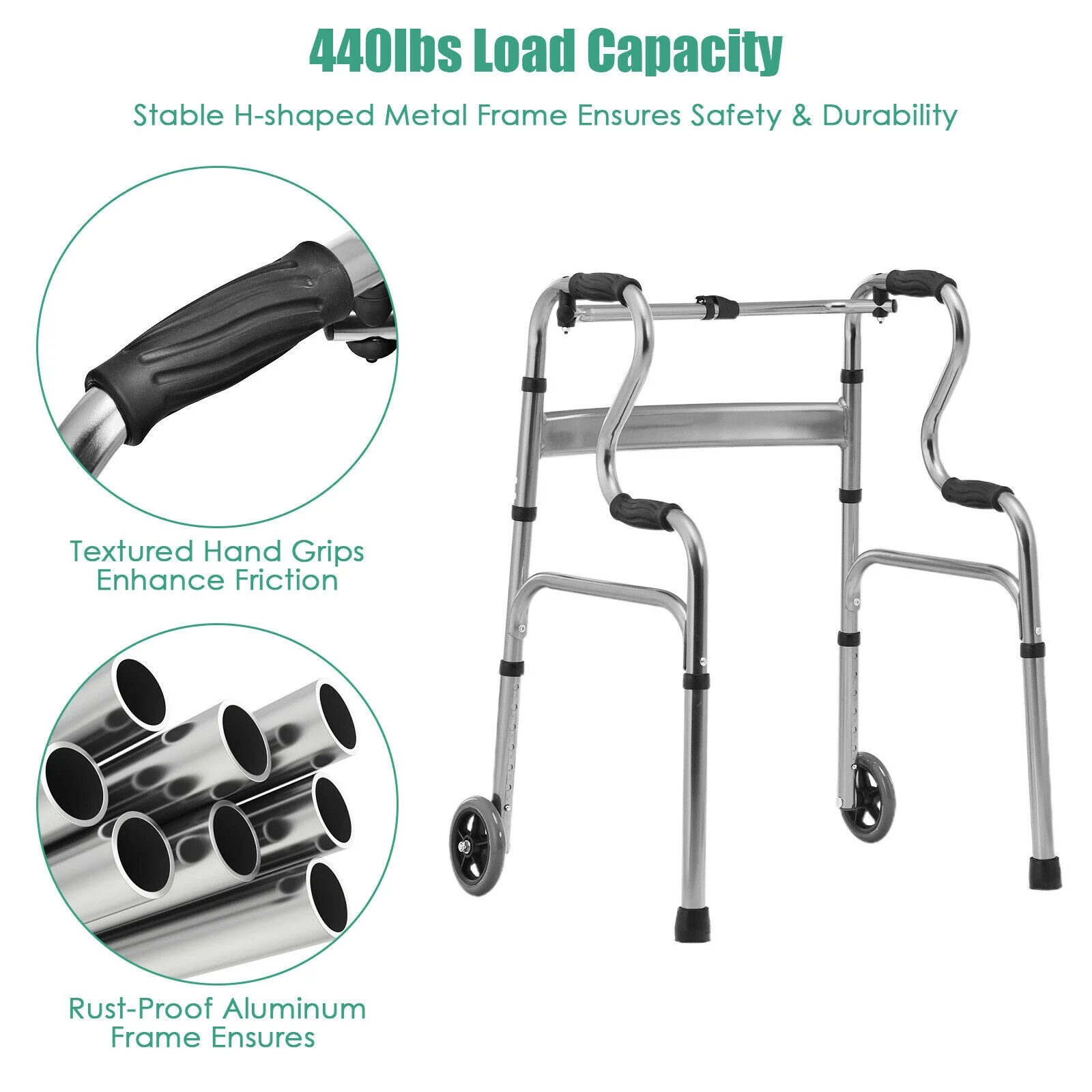 Heavy-Duty Aluminum Folding Walker, Gray - Image 10