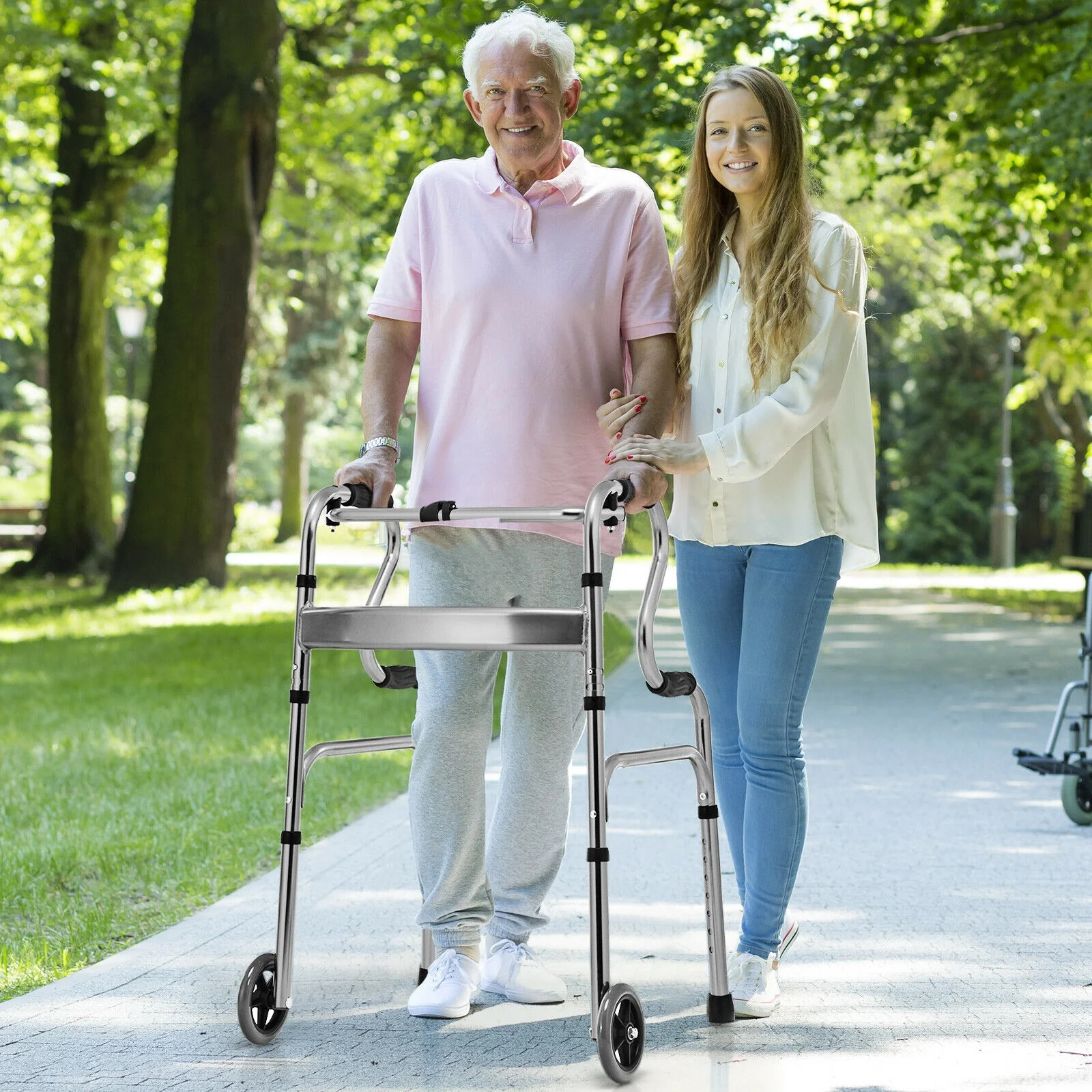 Heavy-Duty Aluminum Folding Walker, Gray - Image 2