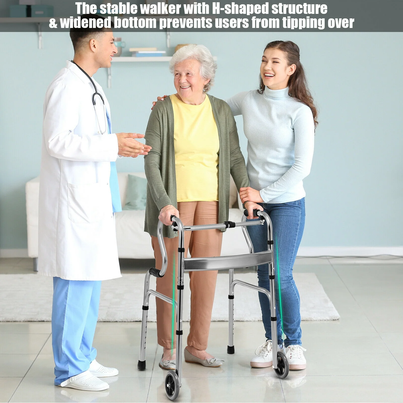 Heavy-Duty Aluminum Folding Walker, Gray - Image 3