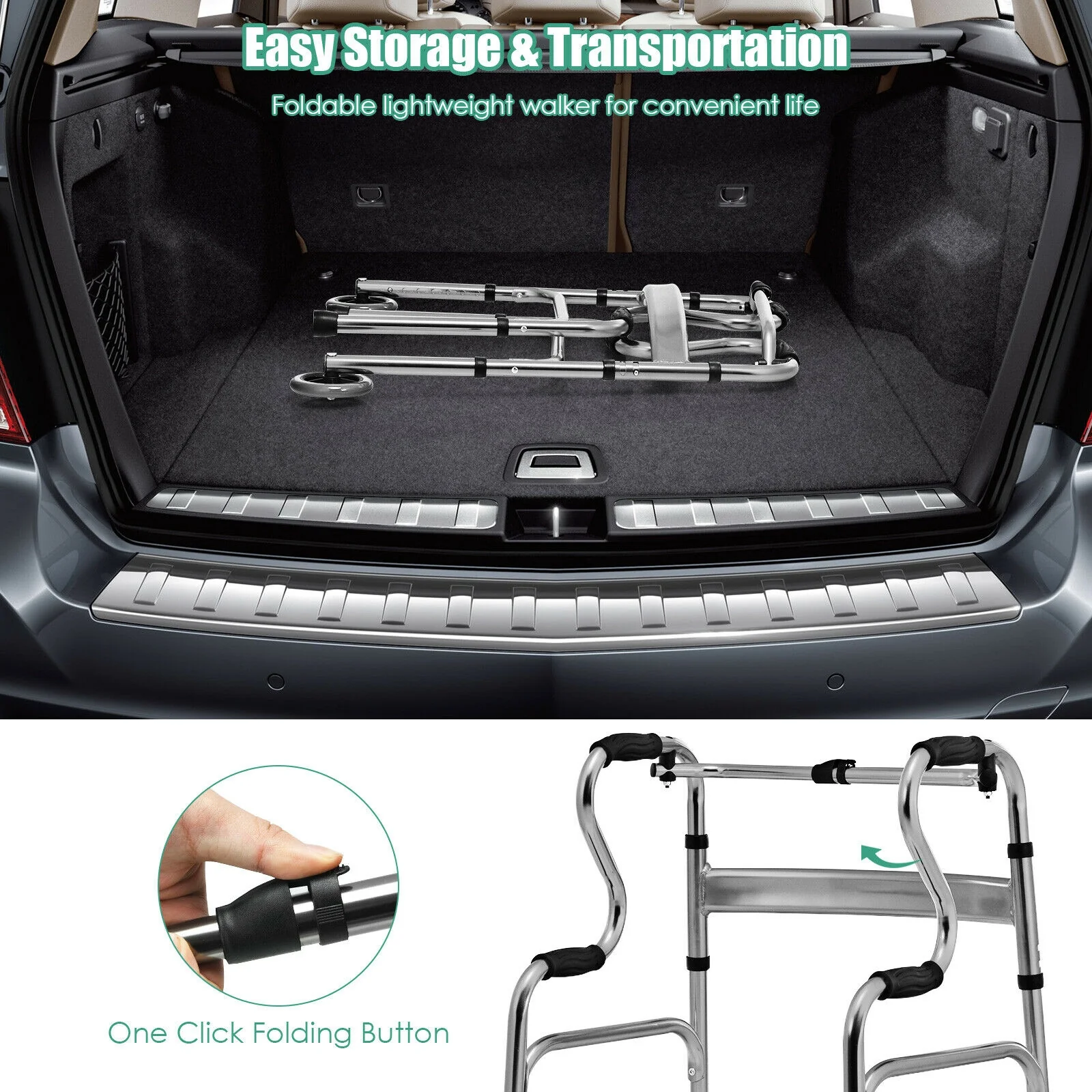 Heavy-Duty Aluminum Folding Walker, Gray - Image 6