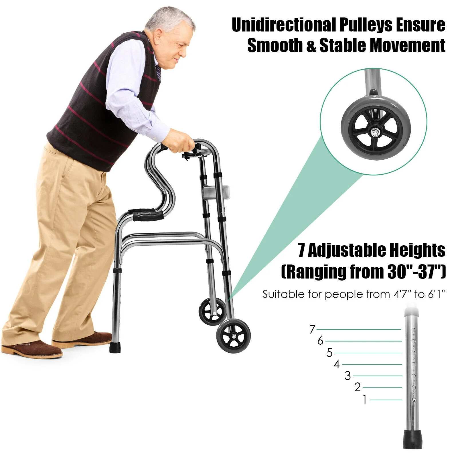 Heavy-Duty Aluminum Folding Walker, Gray - Image 8