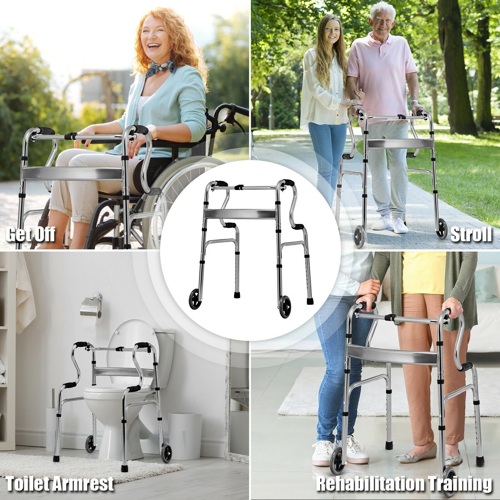 Heavy-Duty Aluminum Folding Walker, Gray - Image 9