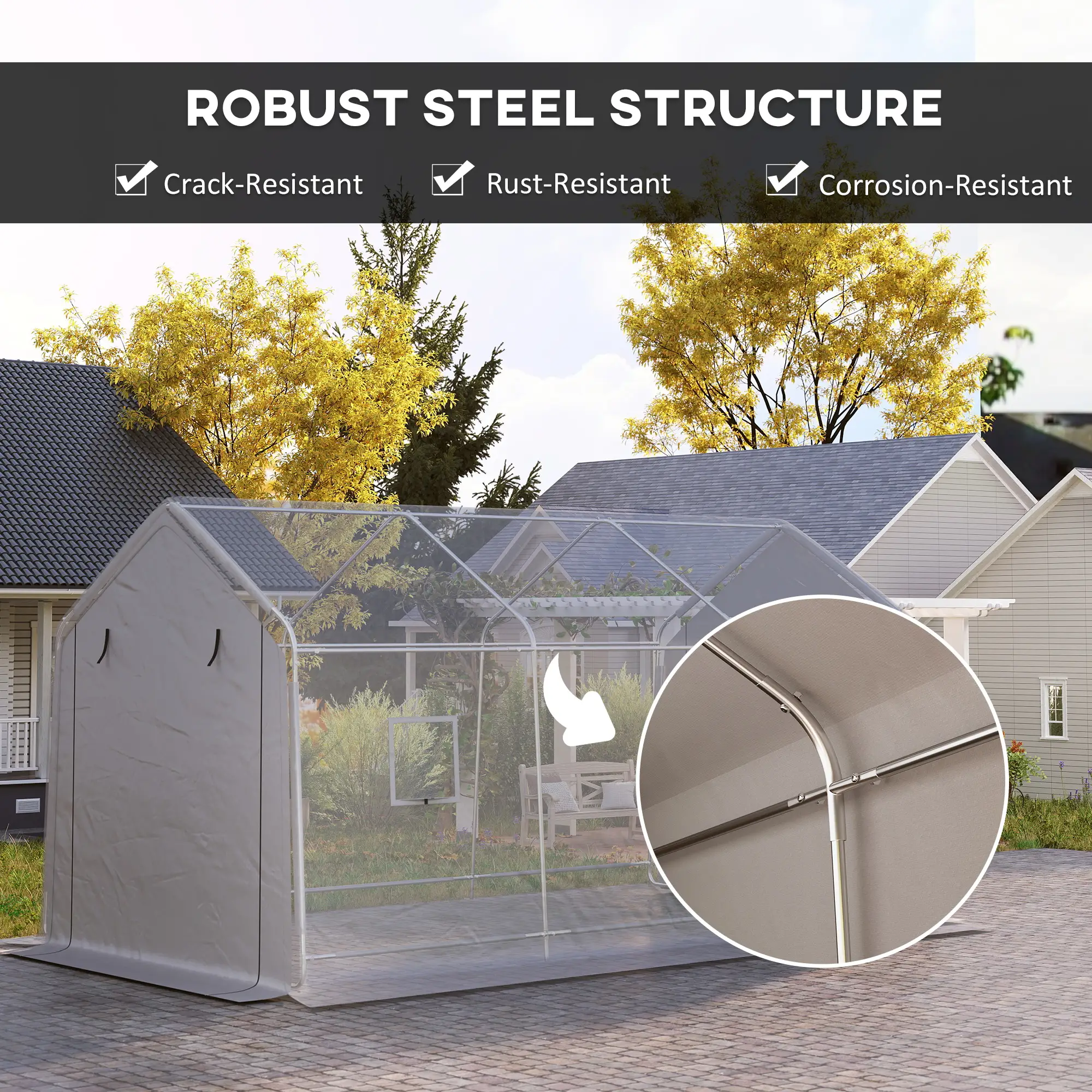 Heavy Duty Carport, 10 x 17 ft, Portable Garage, Roll-up Door, Grey - Image 6