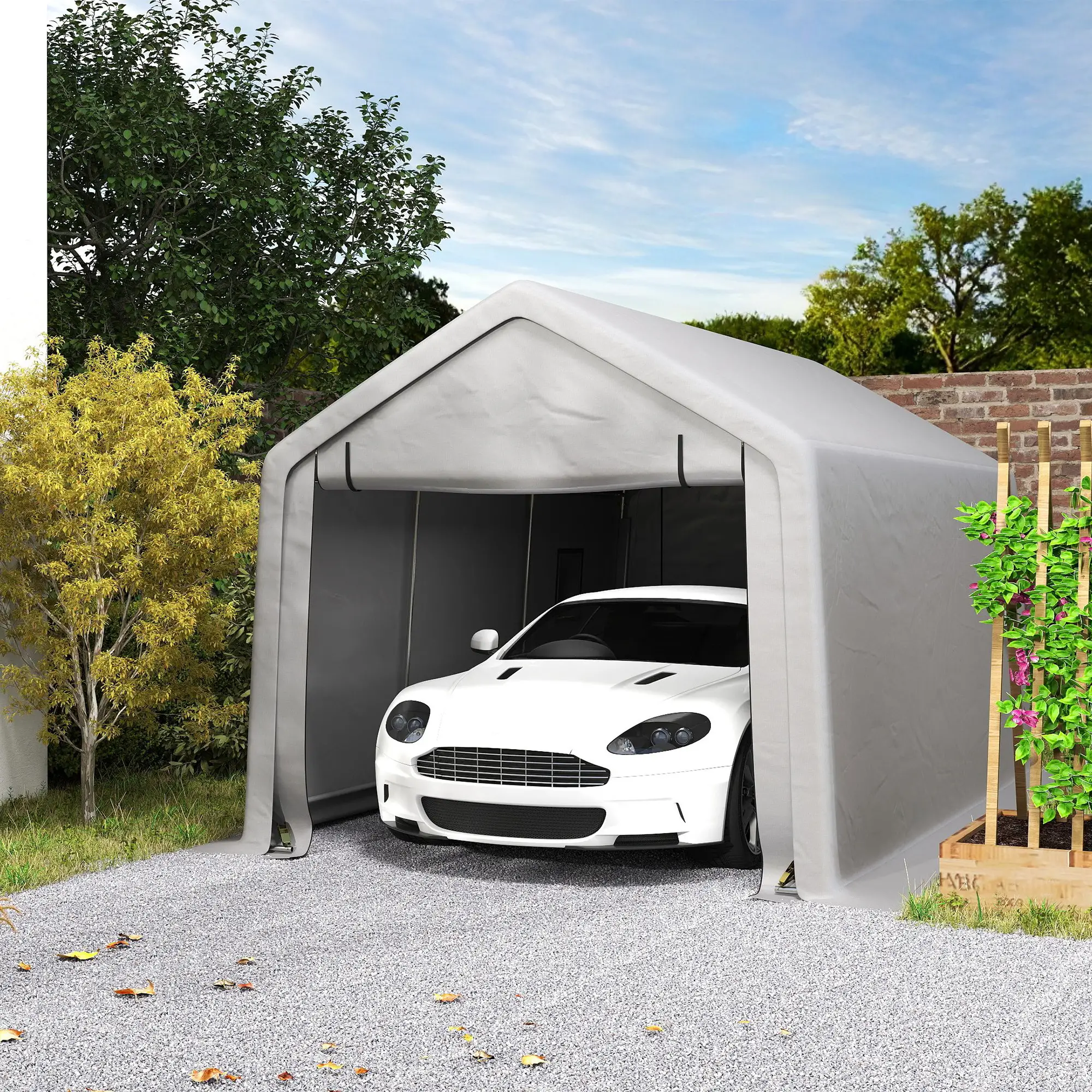 Heavy Duty Carport, 10 x 17 ft, Portable Garage, Roll-up Door, Grey - Image 8