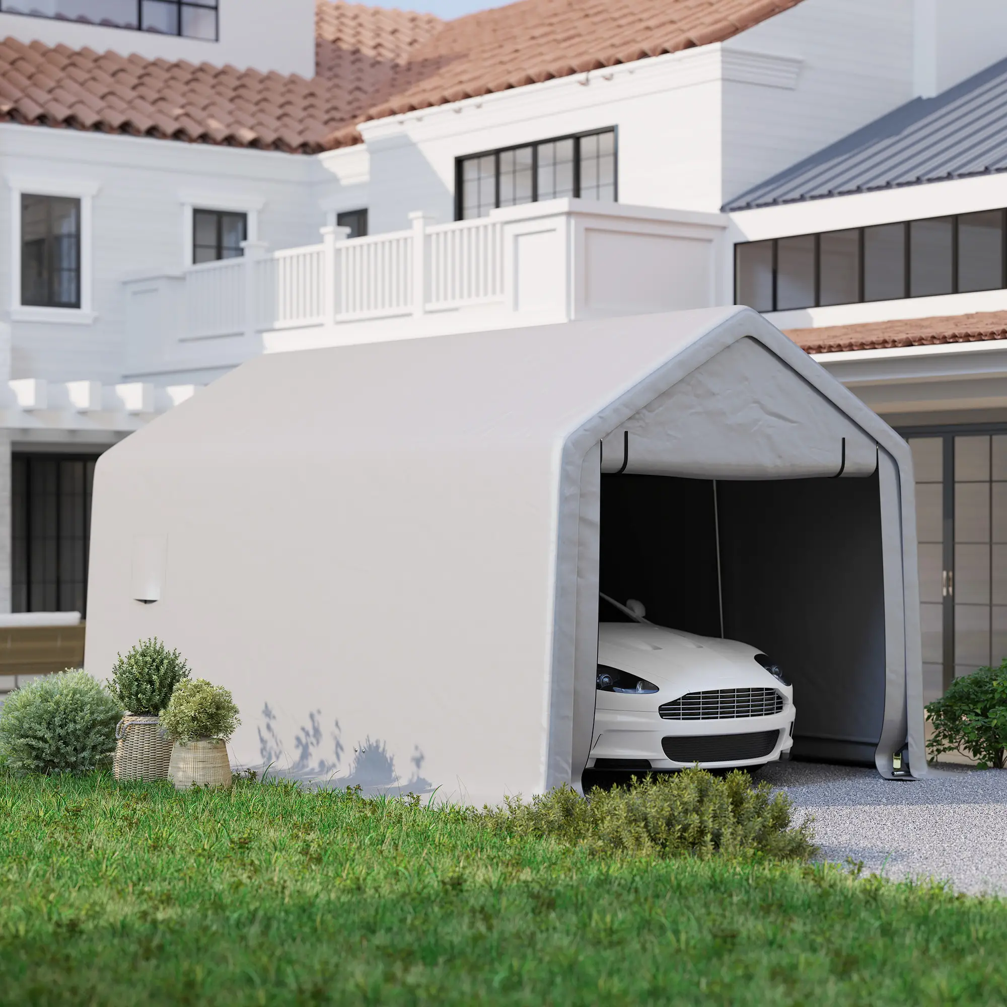 Heavy Duty Carport, 10 x 17 ft, Portable Garage, Roll-up Door, Grey - Image 9