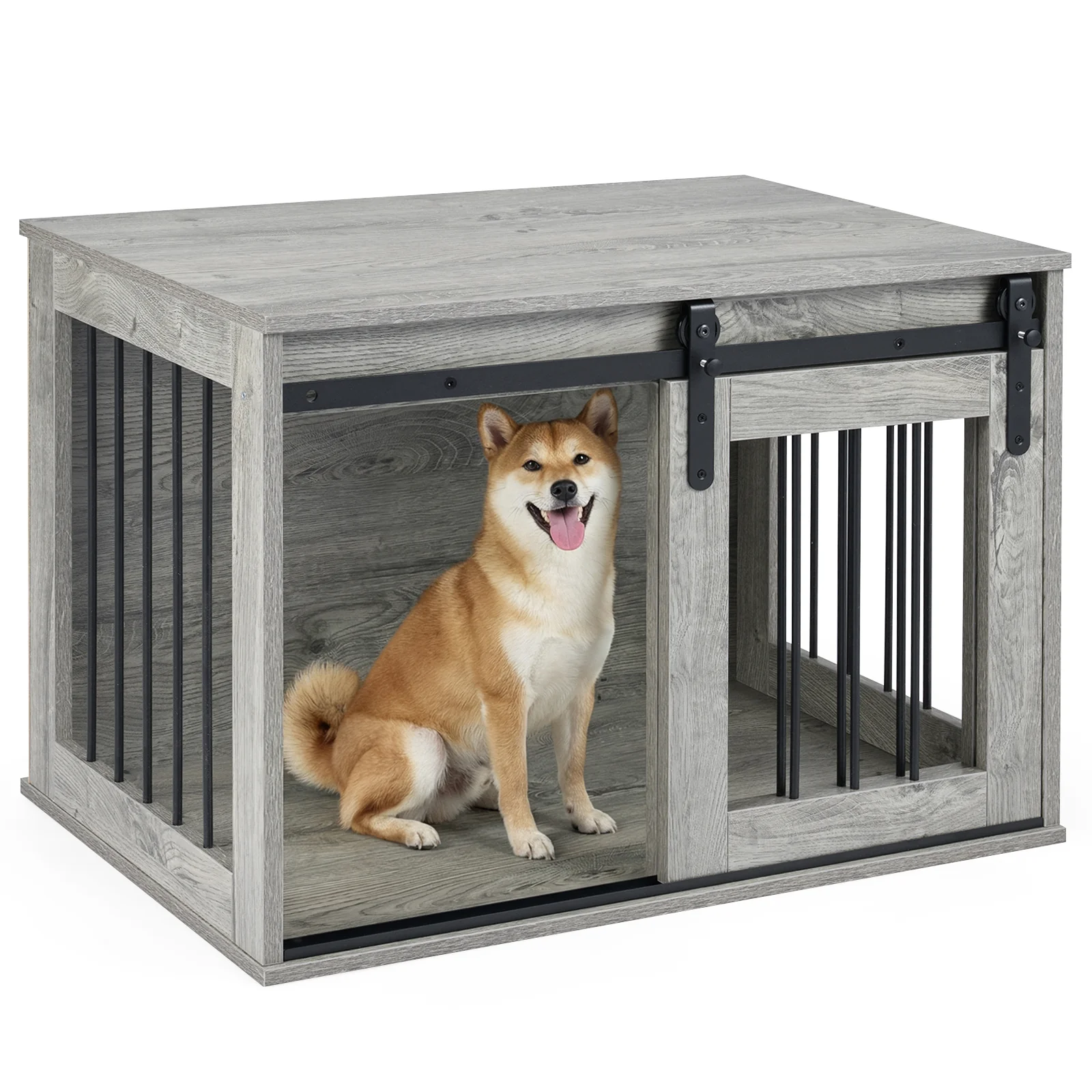 Heavy Duty Dog Crate Furniture, Sliding Barn Door, Gray - Image 4